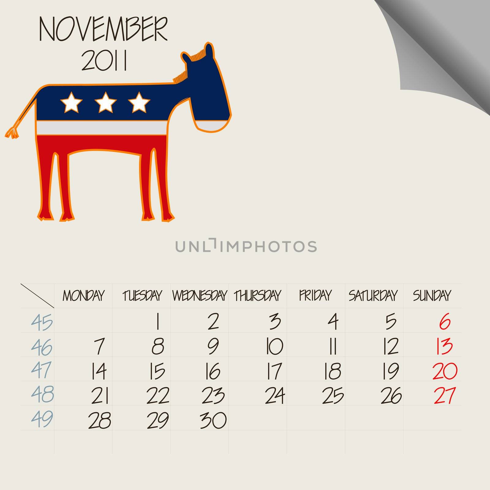 november 2011 animals calendar; abstract vector art illustration