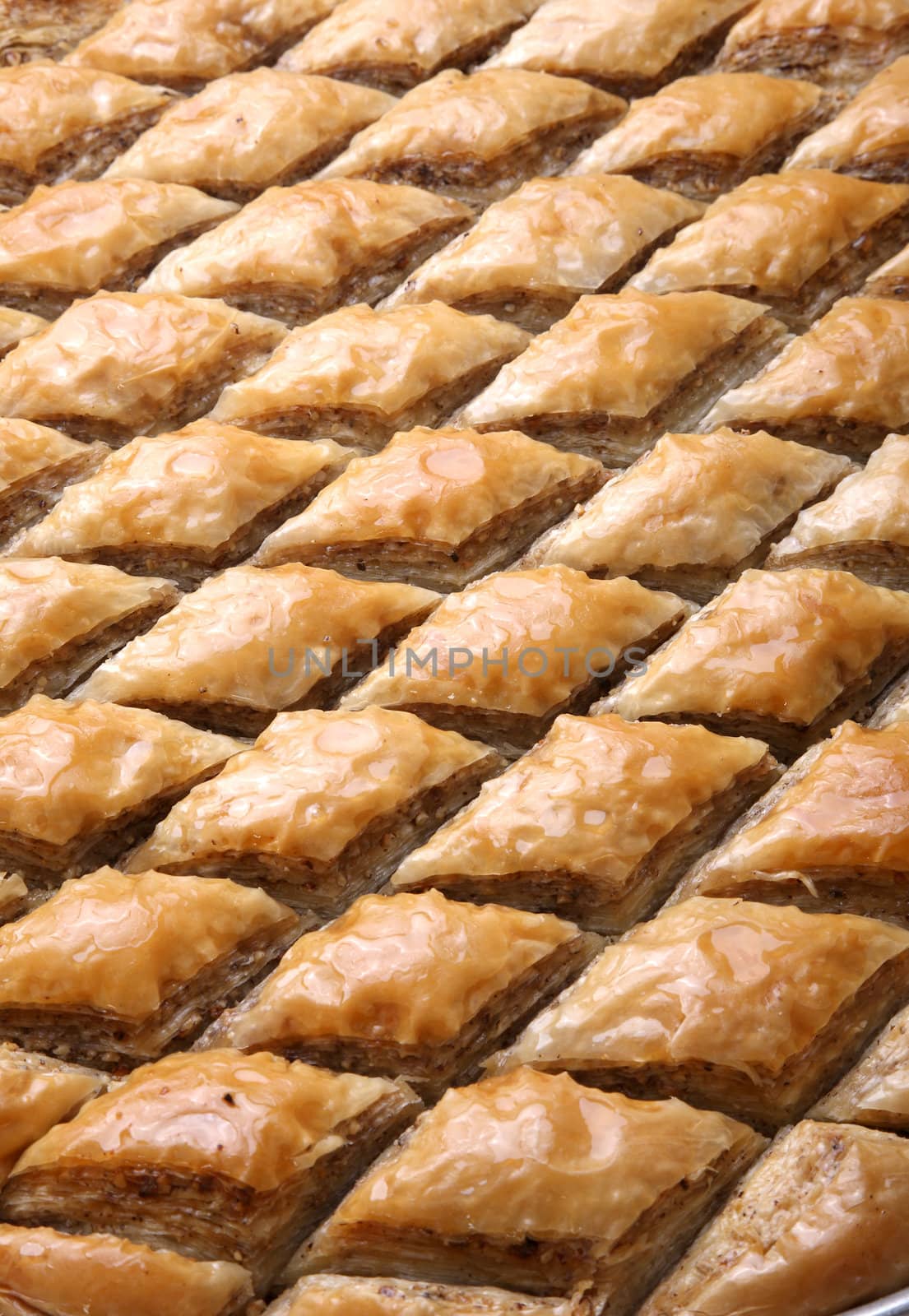 Cutted Baklava in row ready to be served