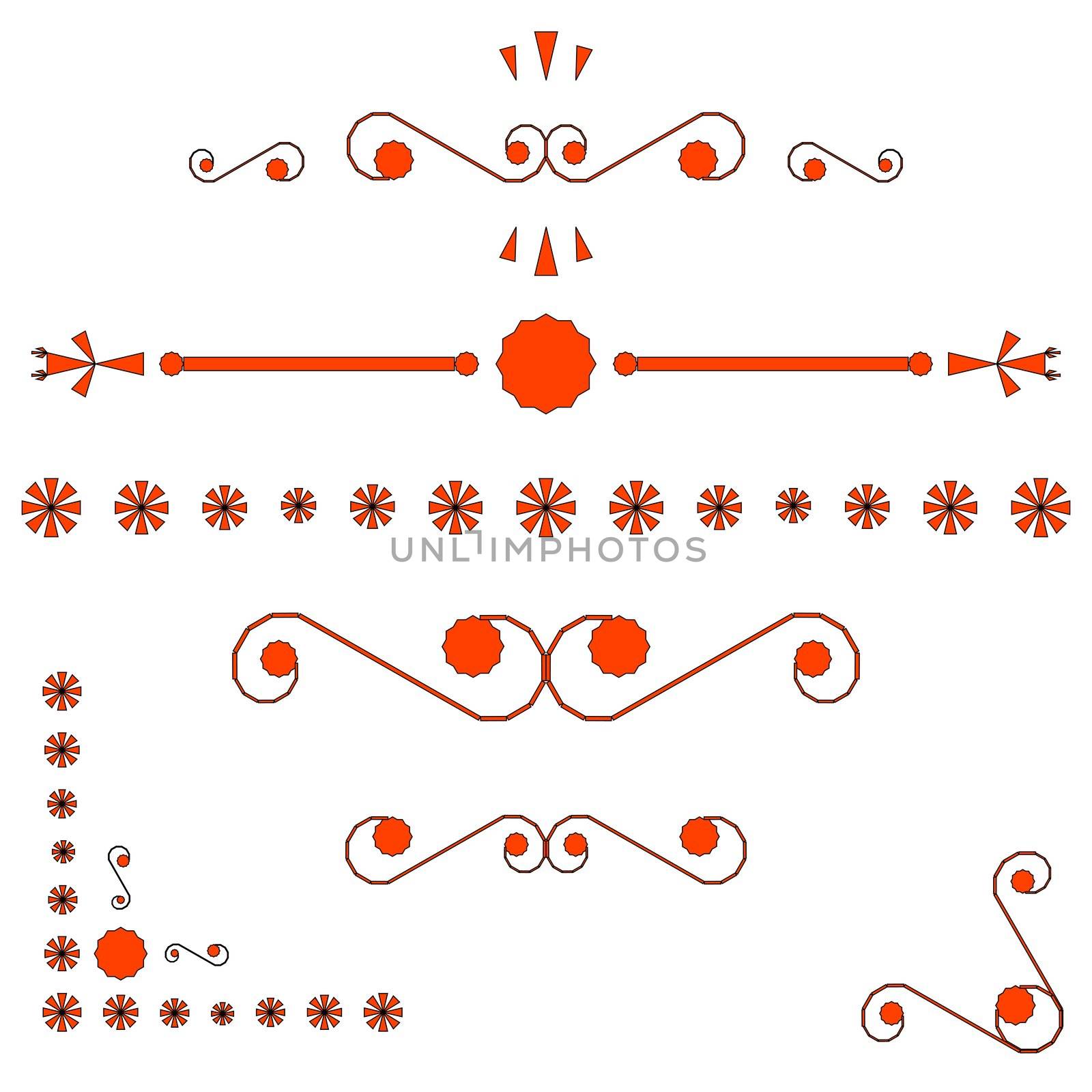 orange corners and page ends ornaments, vector art illustration