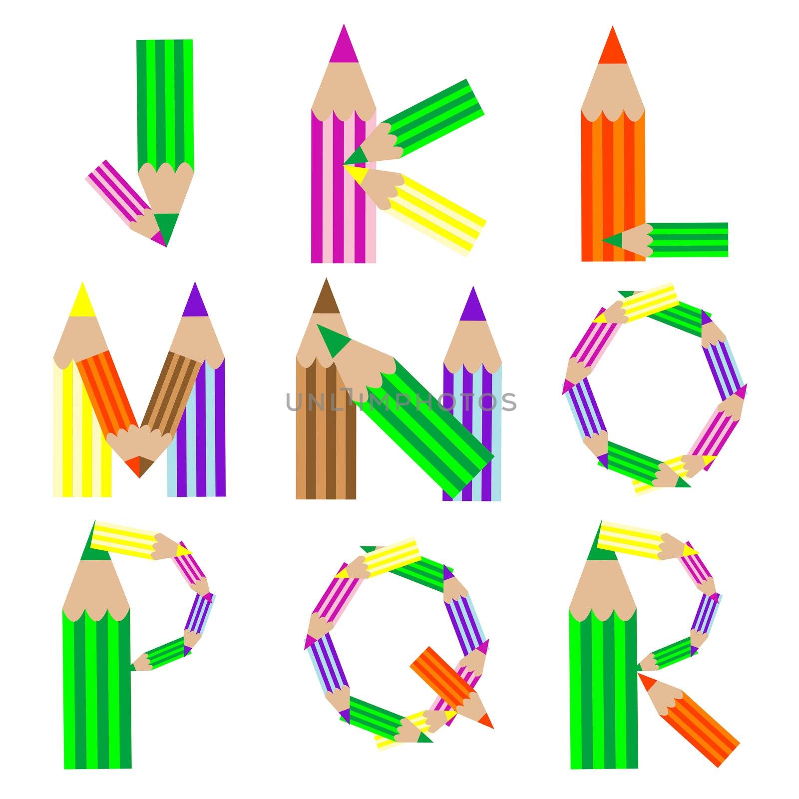pencils alphabet, vector art illustration; more alphabet letters in my gallery