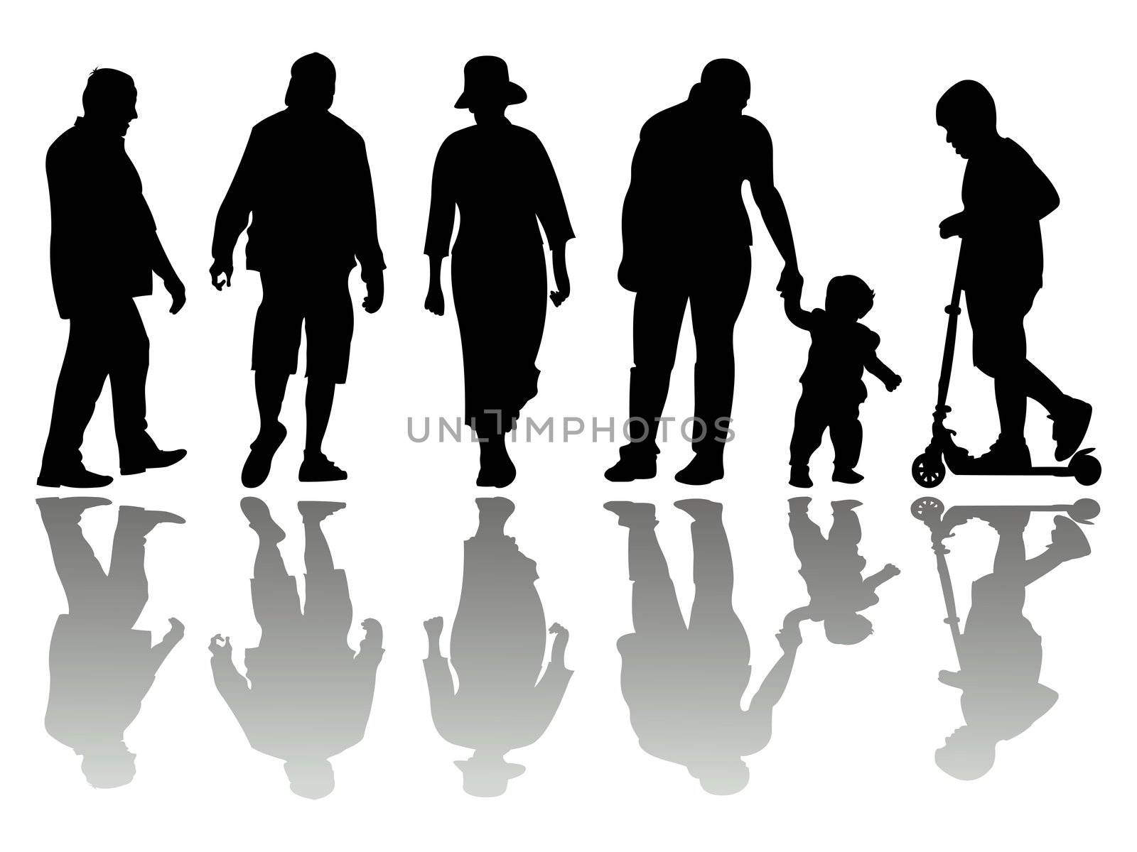 people black silhouettes 4 against white background, abstract vector art illustration