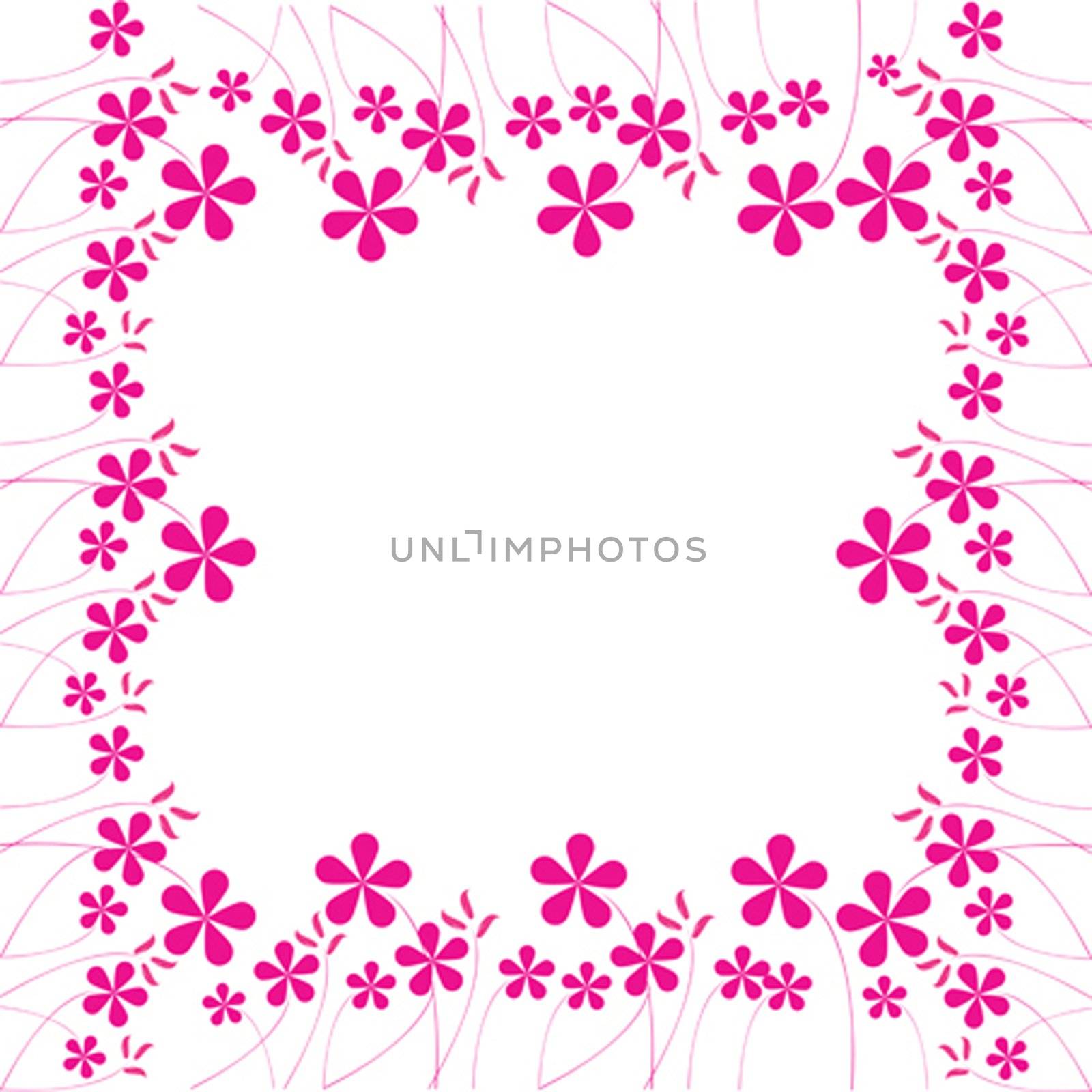 pink flowers foliage with space for text, vector art illustration