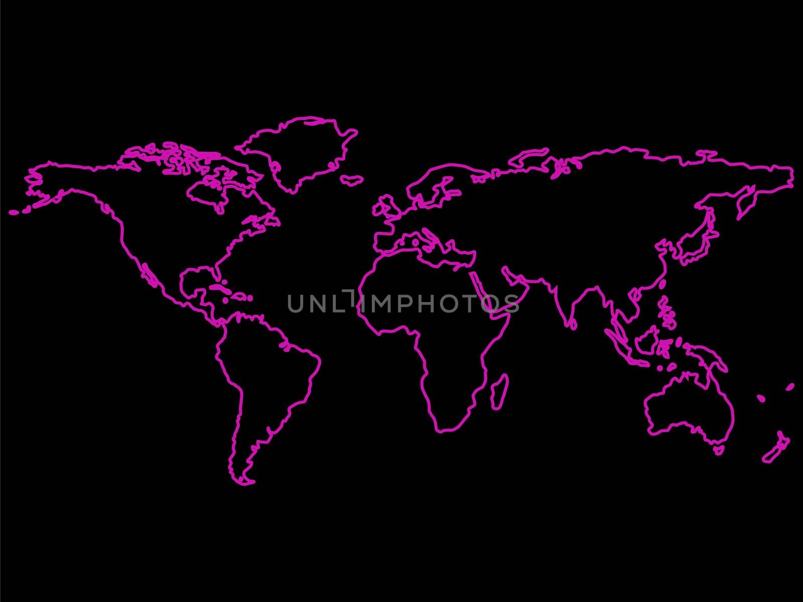 purple world map outlines over black background, abstract art illustration