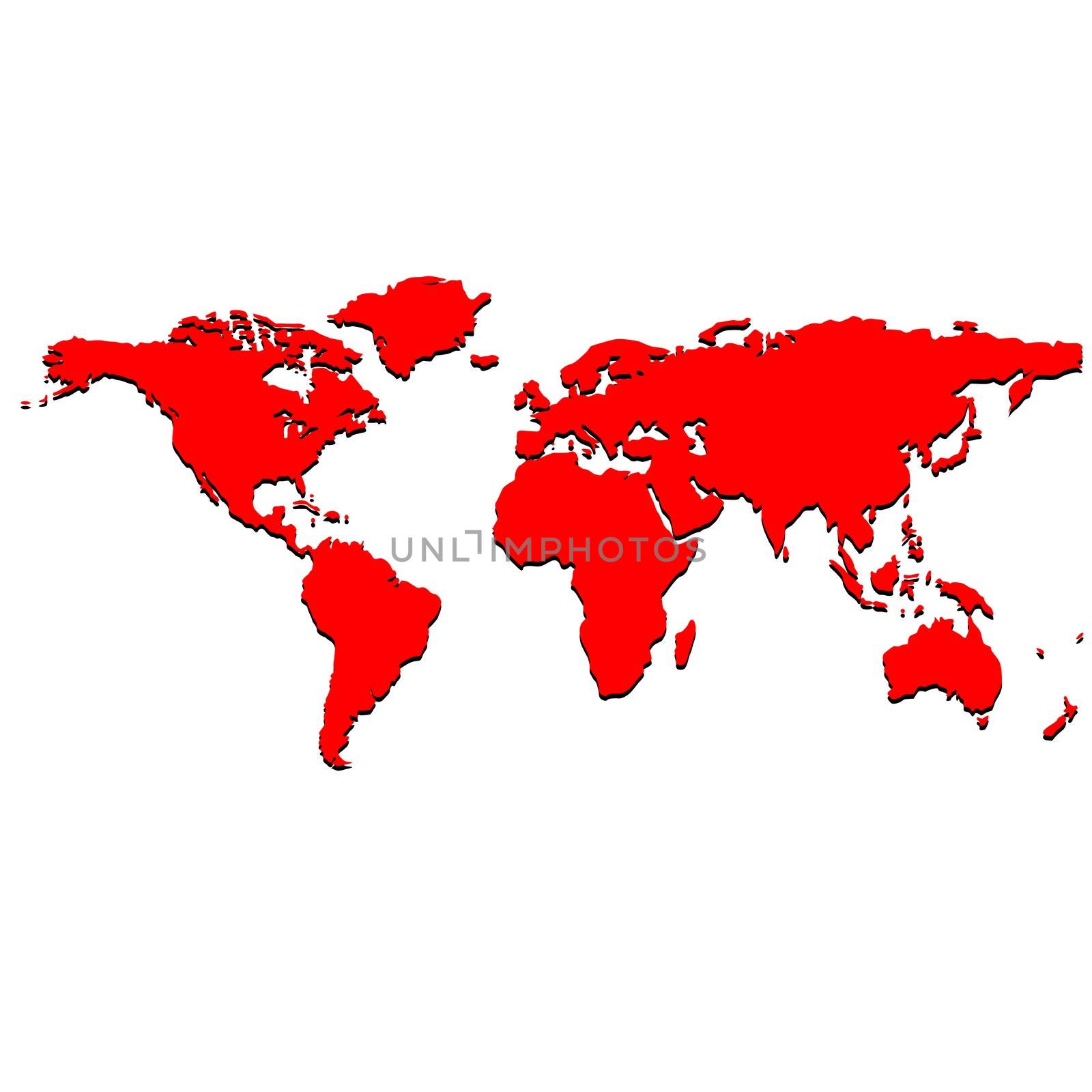 red world map, vector art illustration