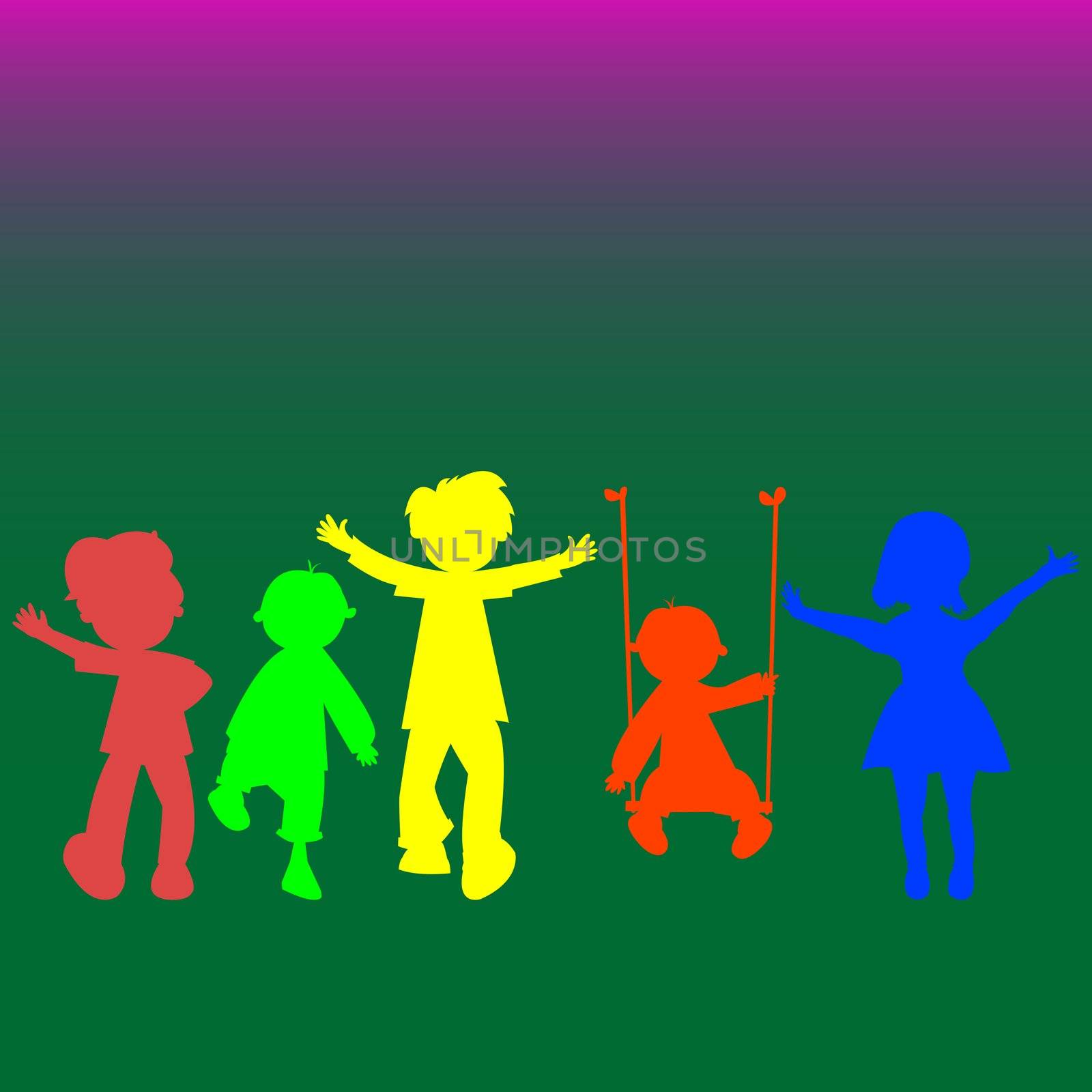 retro little kids silhouettes, abstract art illustration