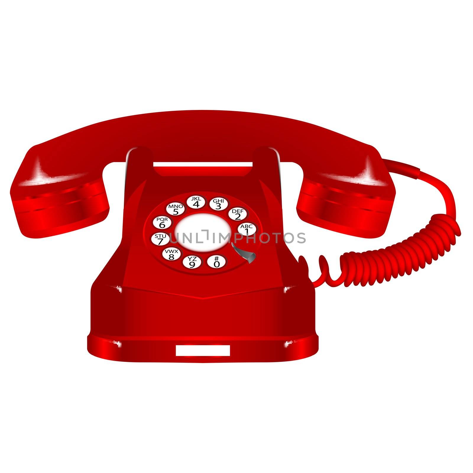 retro red telephone against white background, abstract vector art illustration