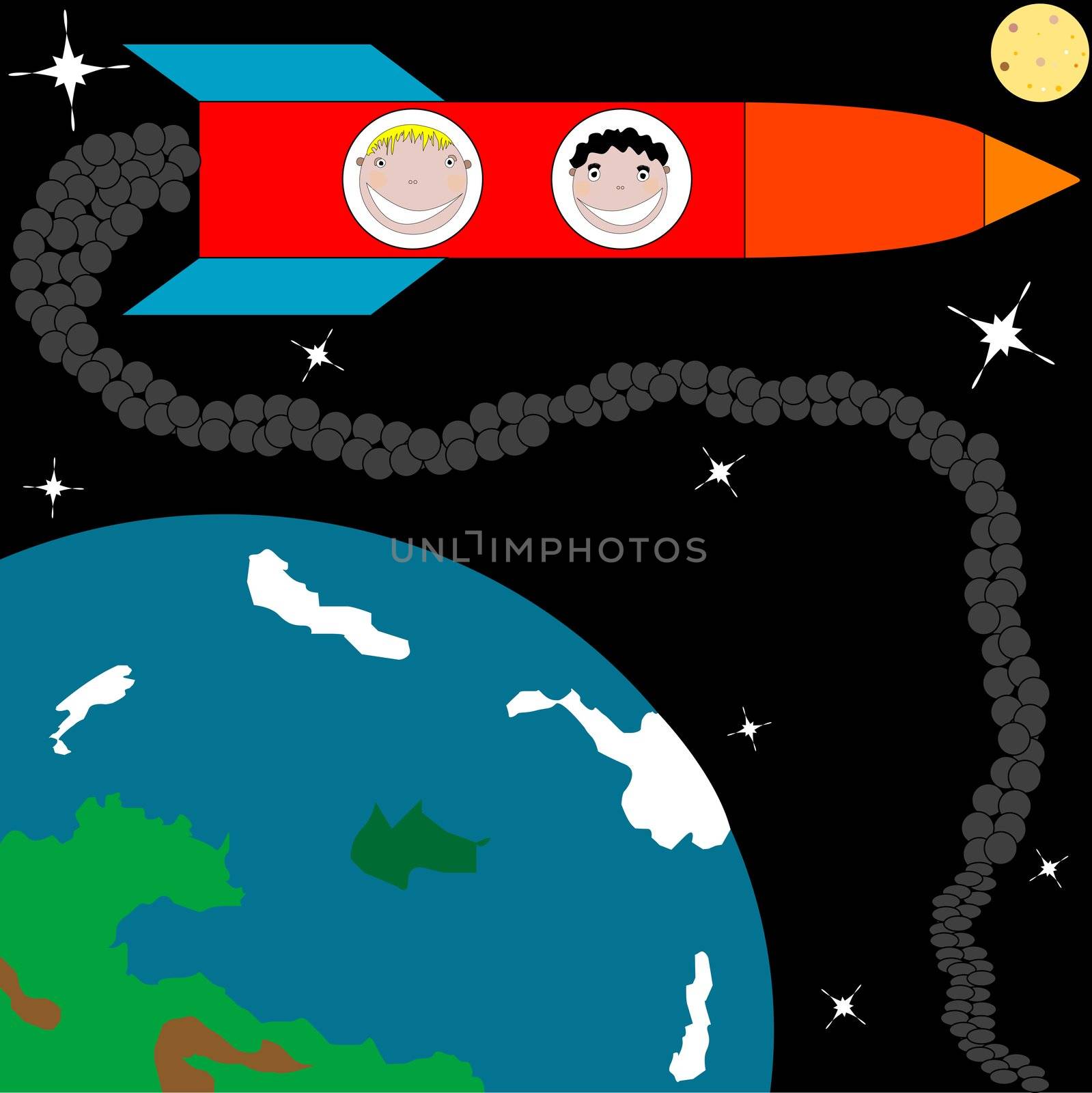 rocket to the moon, vector art illustration