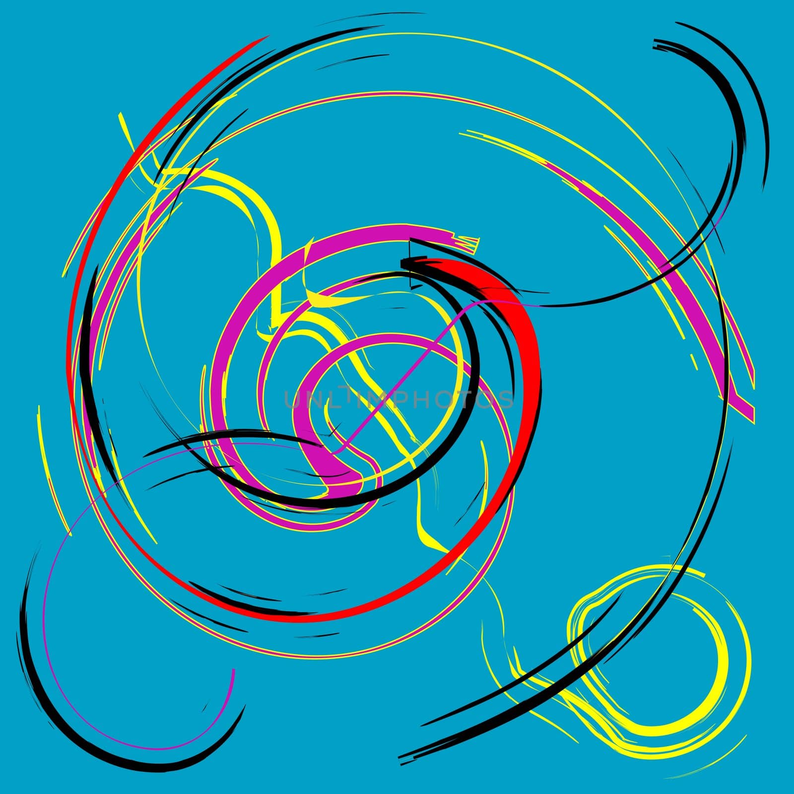 round and colored lines on blue background, vector art illustration; more drawings in my gallery