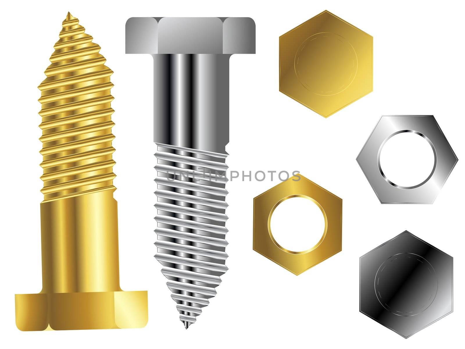 screws against white background, abstract vector art illustration