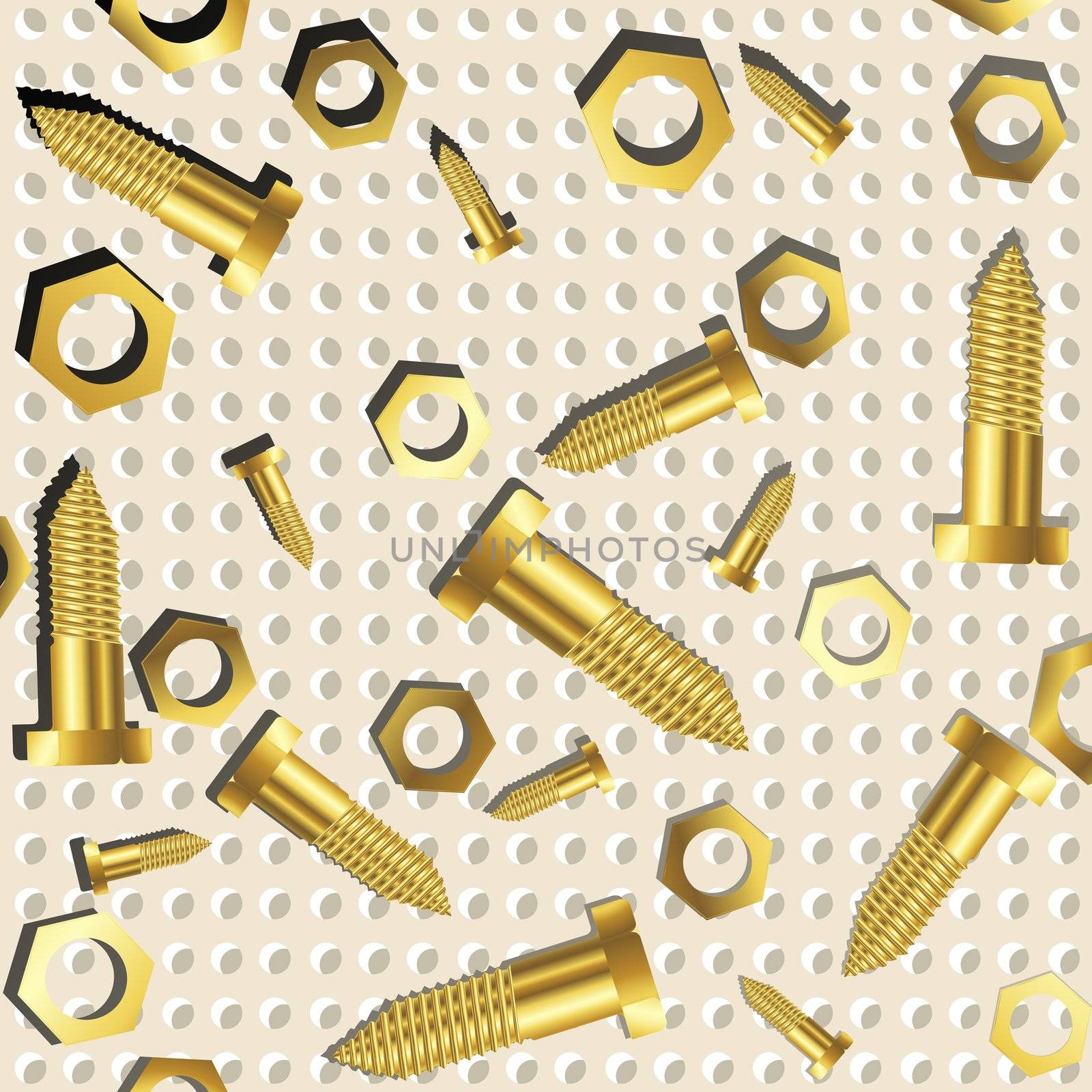 screws and nuts over metallic texture, abstract art illustration