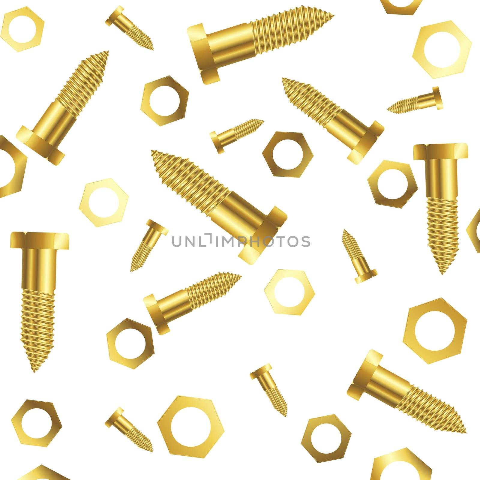 screws and nuts over white background, abstract art illustration