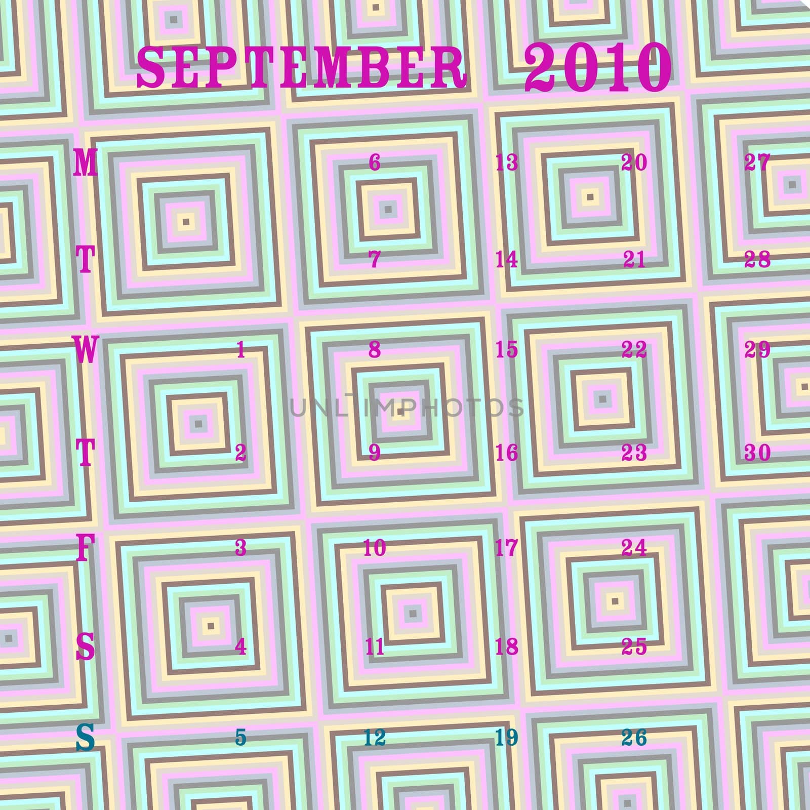 september 2010 calendar, vector art illustration