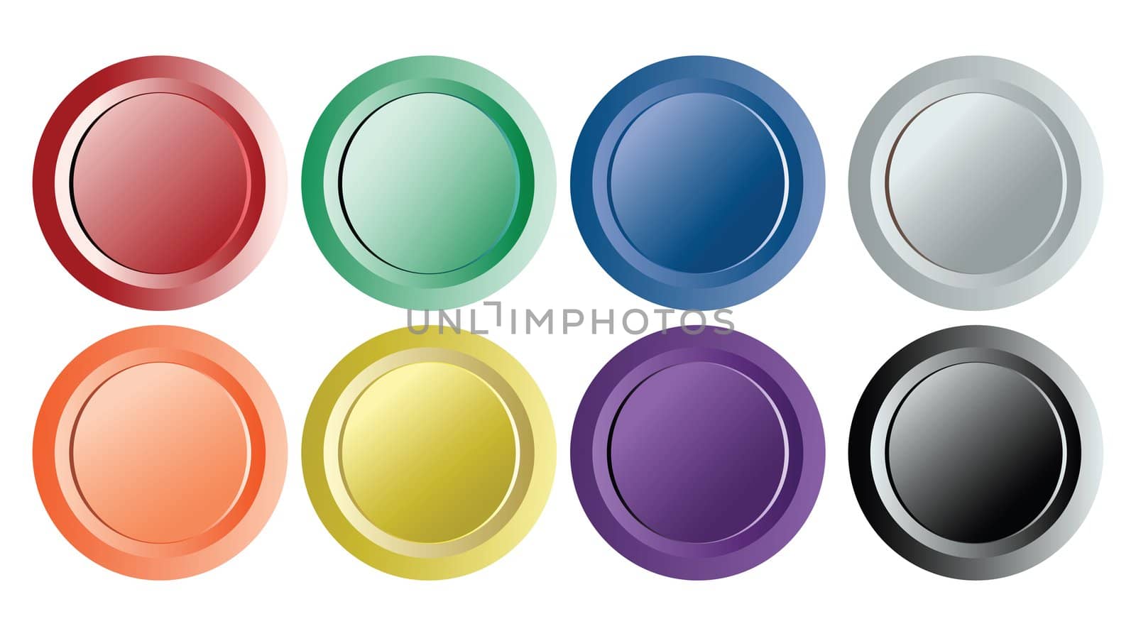Set of eight vintage buttons isolated on white background