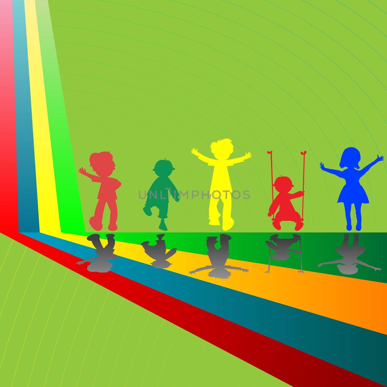 silhouettes of children playing, abstract art illustration