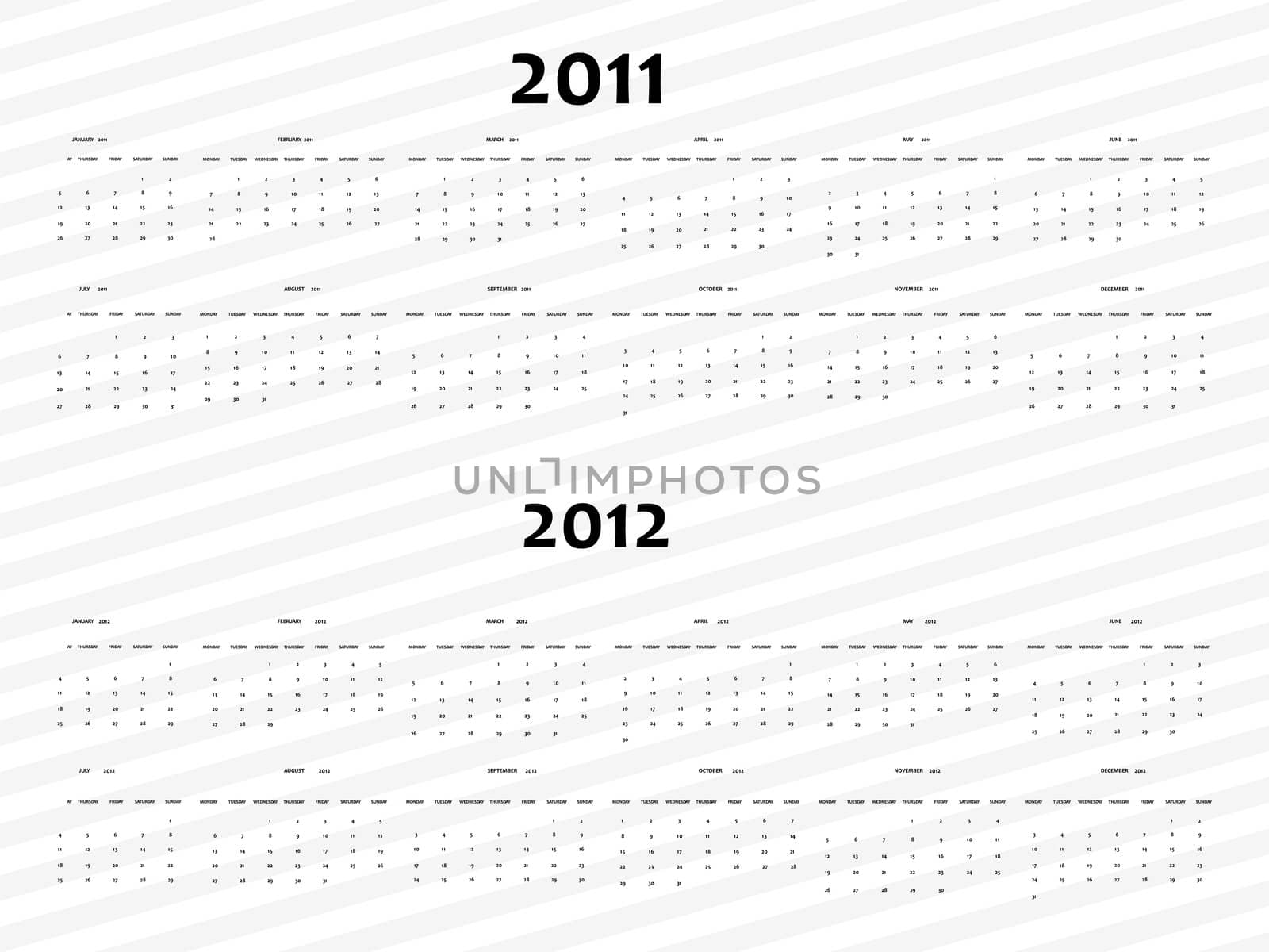 simple calendar for 2011 and 2012 with blue stripes background, abstract vector art illustration