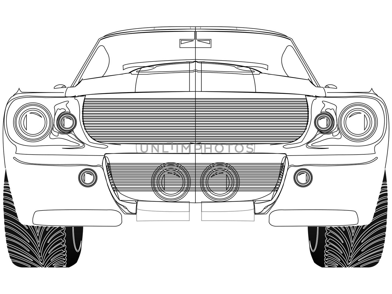 sport car front sketch against white background, abstract vector art illustration