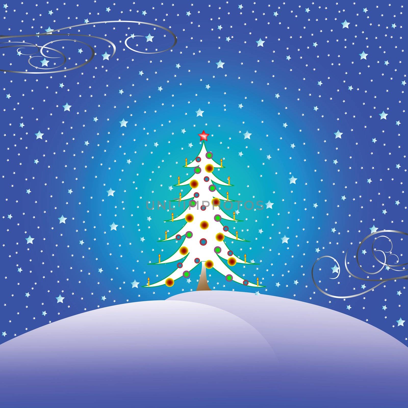 stars and christmas tree, vector art illustration