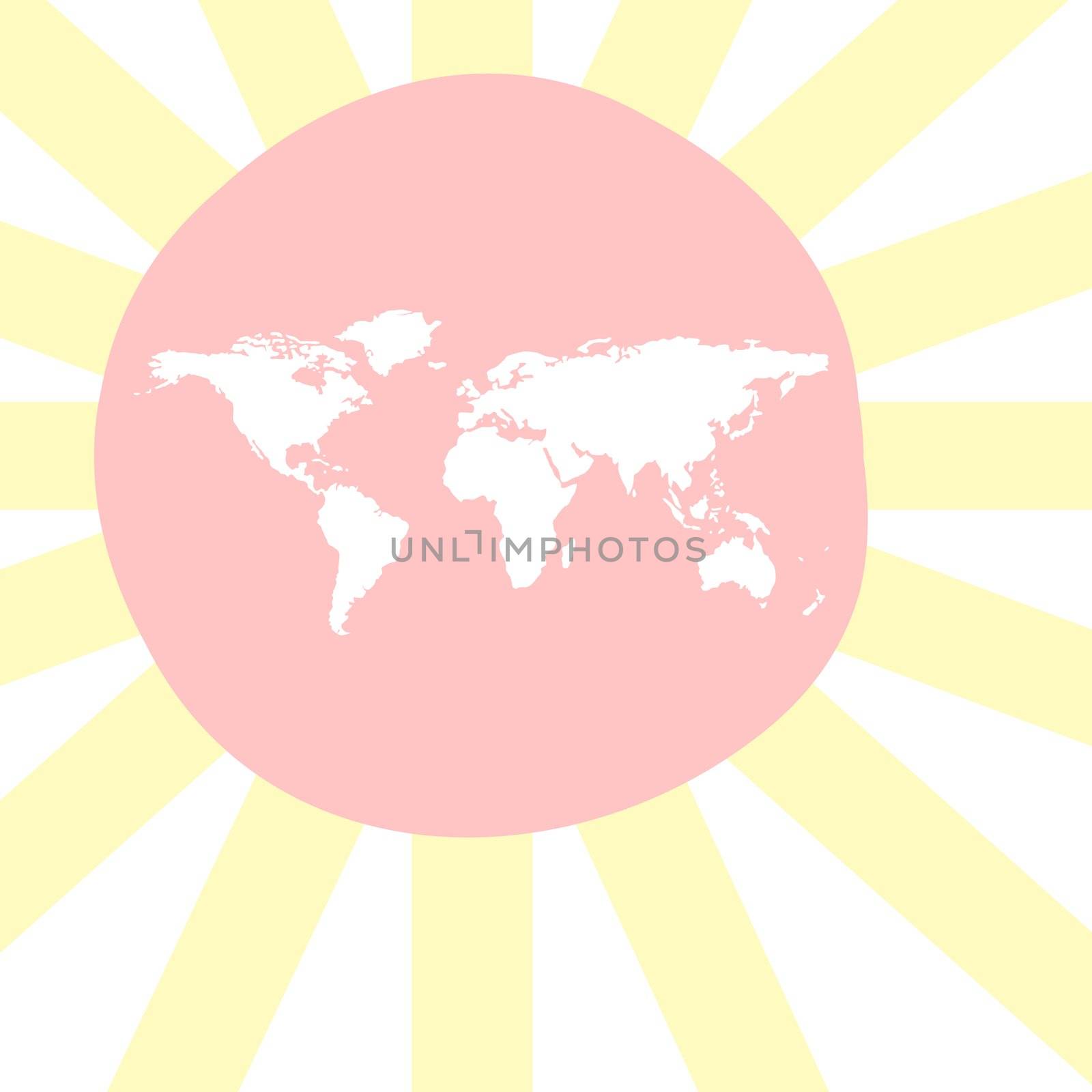 sunny world map, abstract vector art illustration