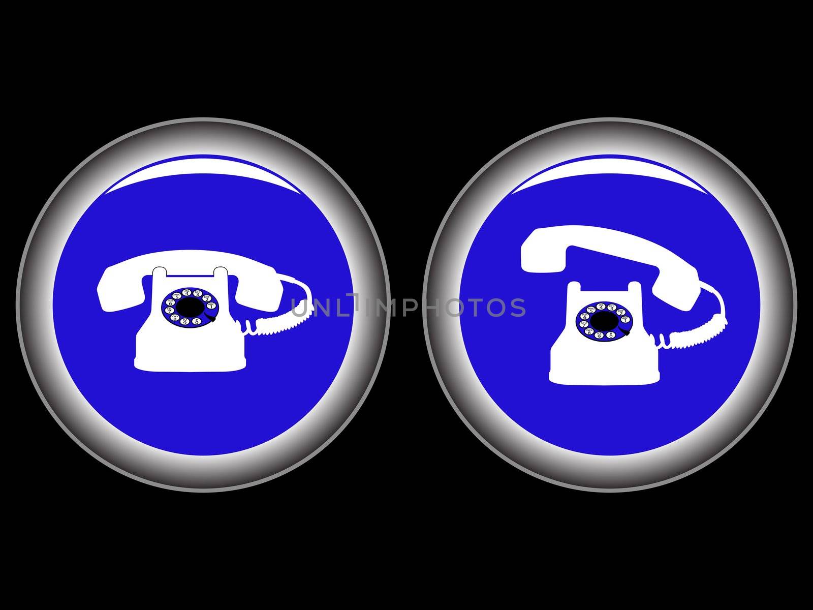 telephone blue icons against black background, abstract vector art illustration