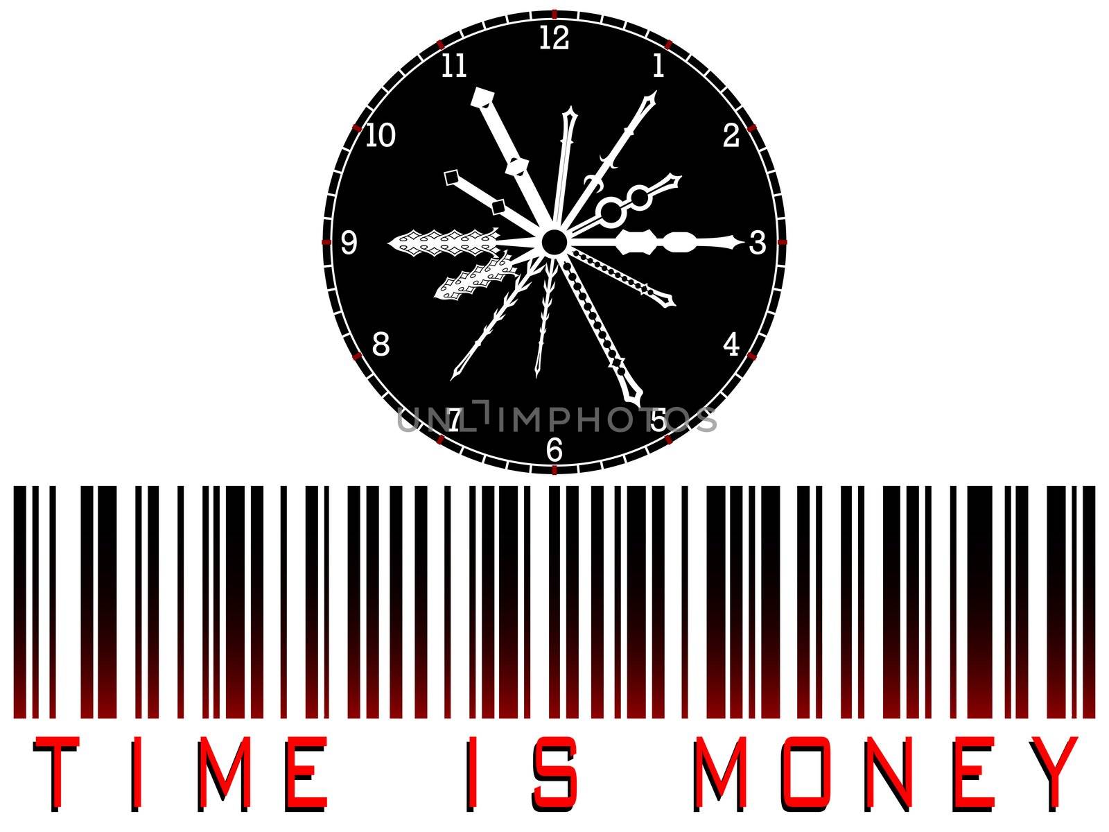 time is money bar code against white background, abstract vector art illustration
