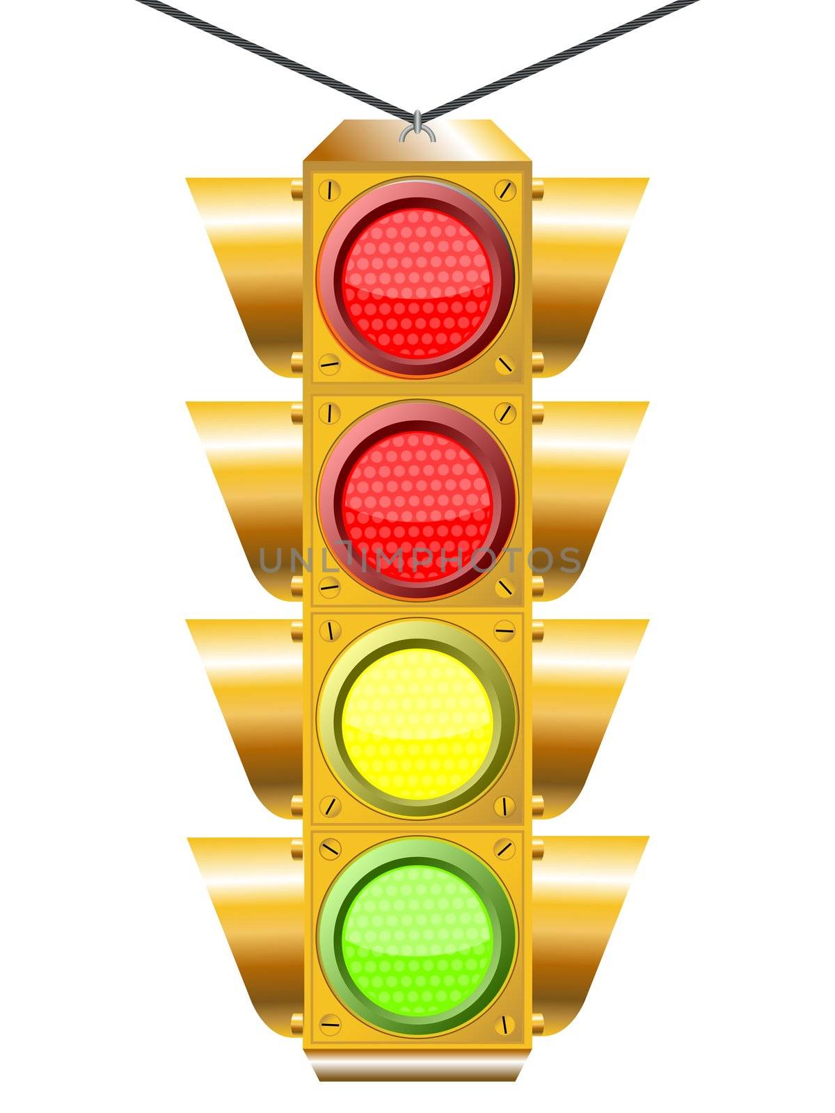traffic light with four lights against white background, abstract vector art illustration