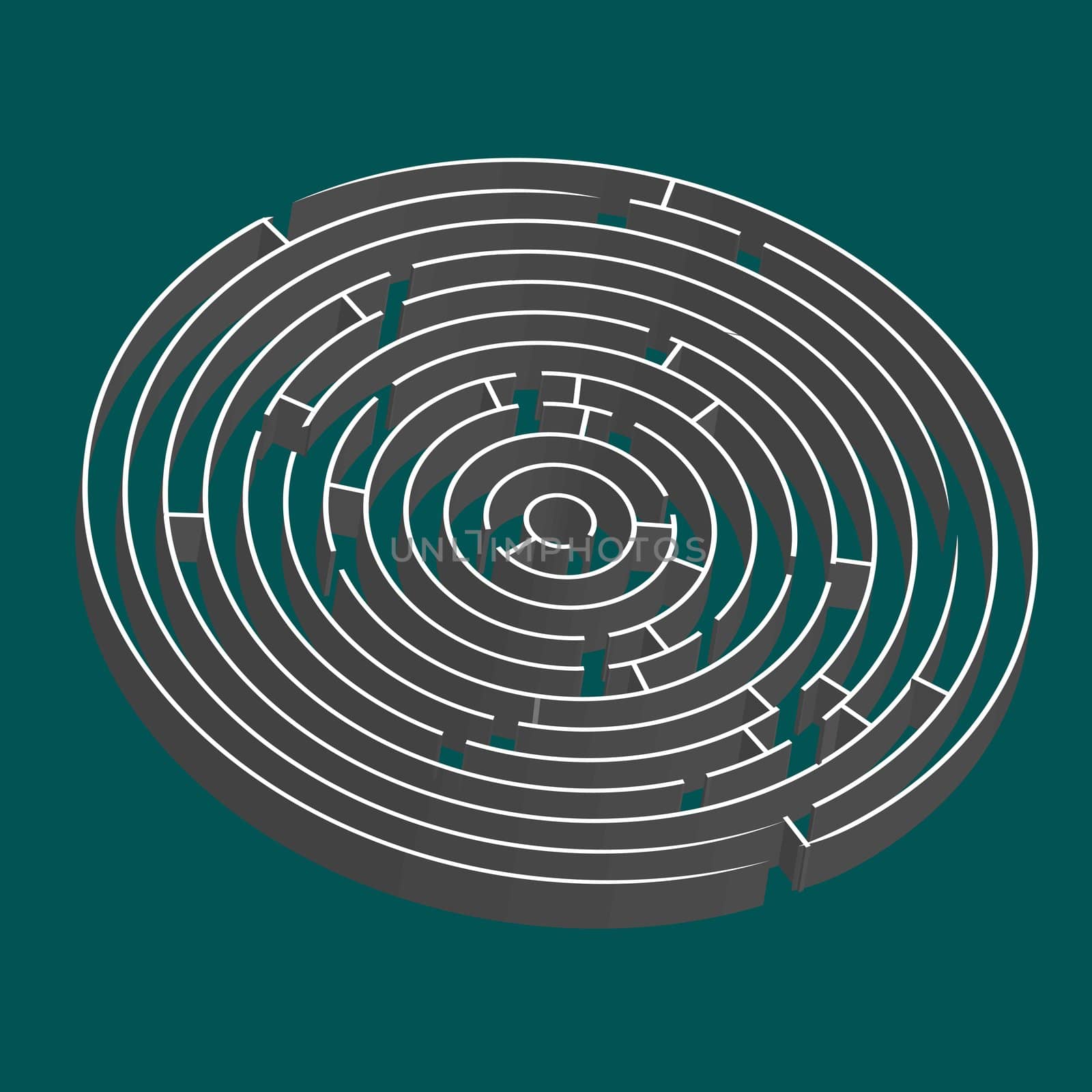 tridimensional round maze, vector art illustration; easy to change colors