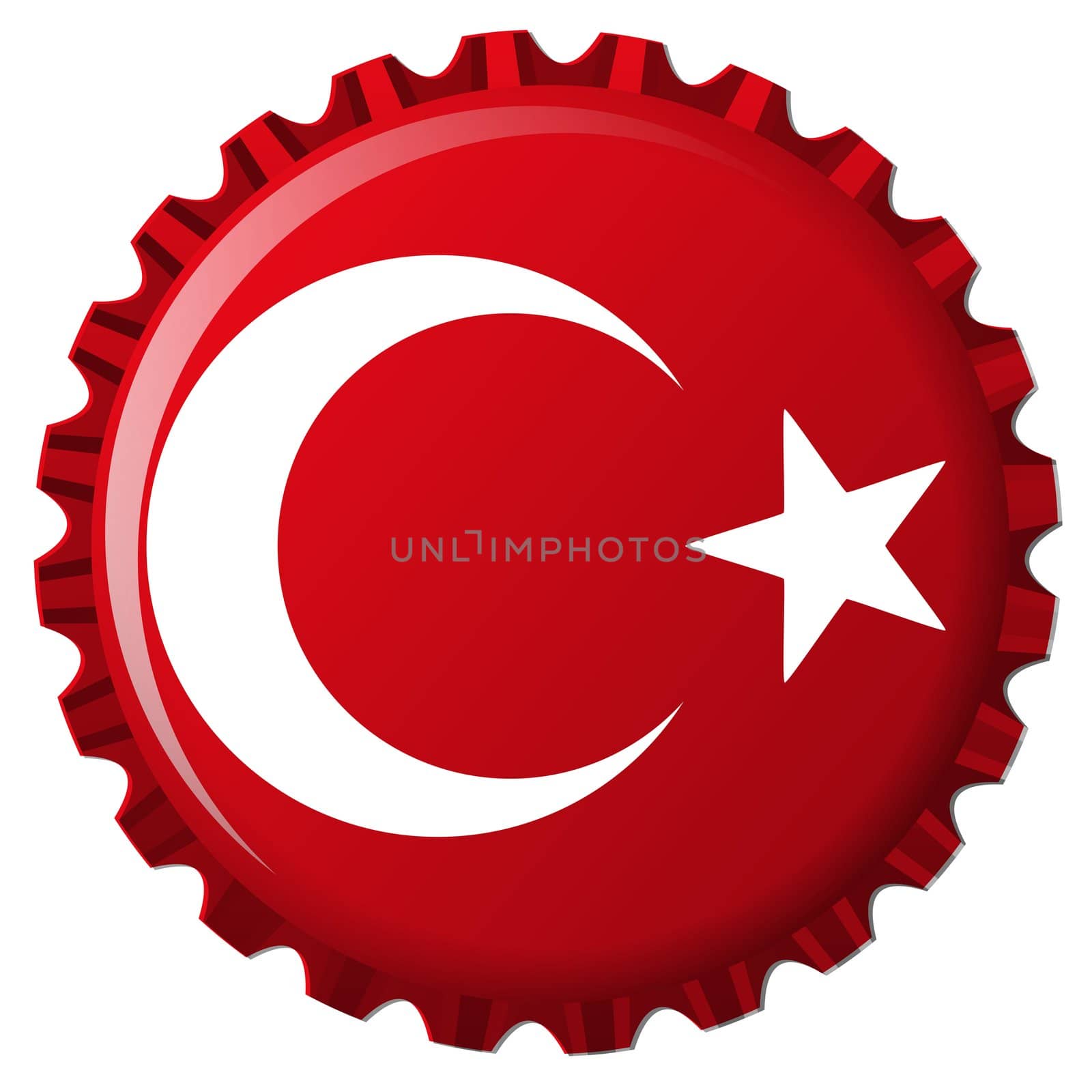 turkey stylized flag on bottle cap, abstract vector art illustration