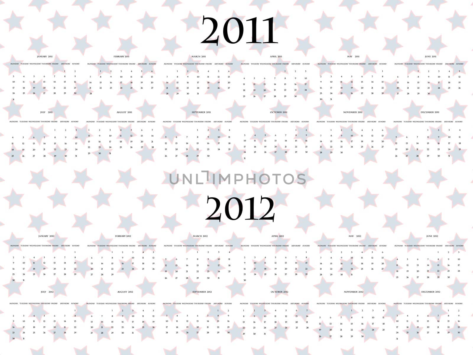 vector stars calendar for 2011 and 2012, abstract vector art illustration