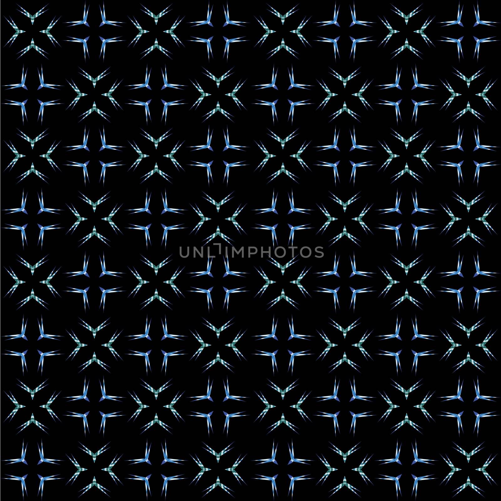 white and blue seamless pattern on black background, vector art illustration