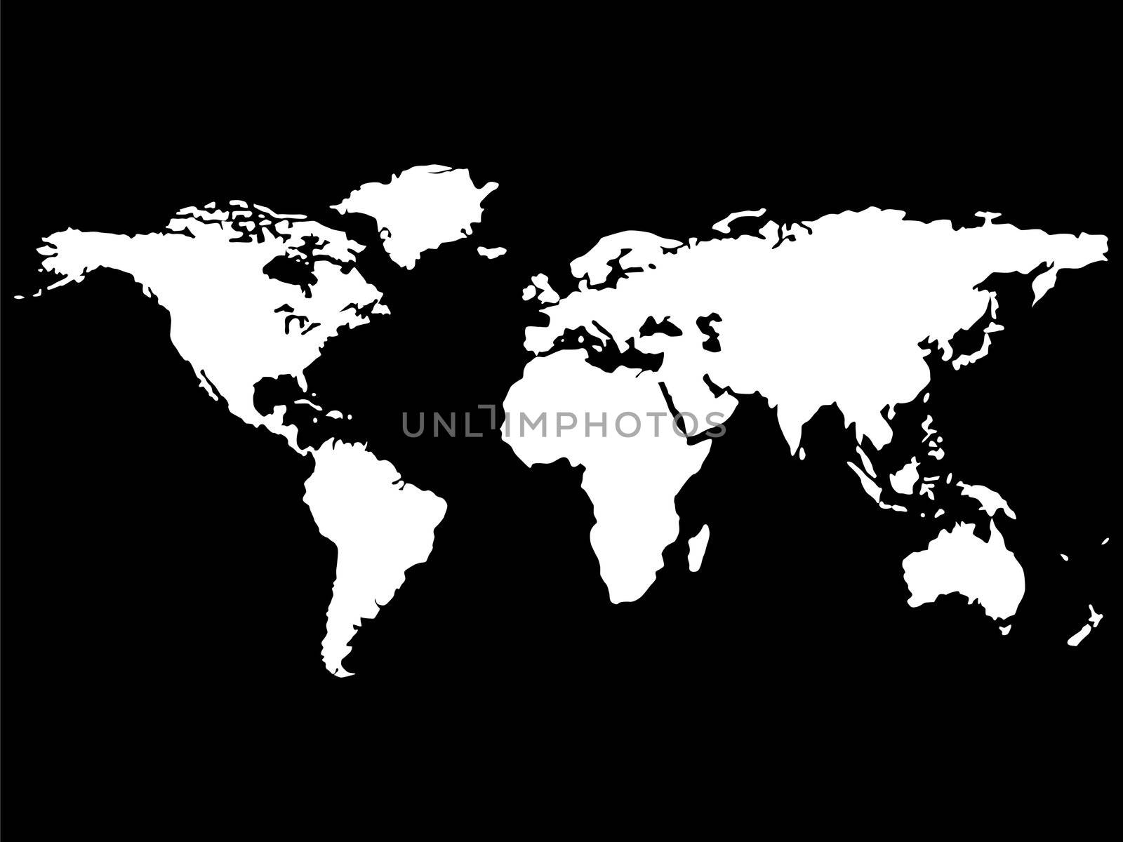 white world map isolated on black background, abstract art illustration