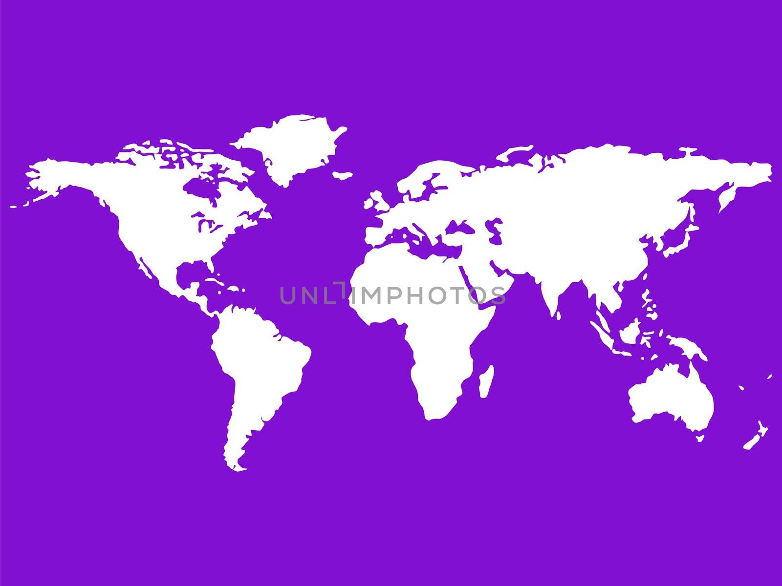 white world map isolated on purple, abstract art illustration