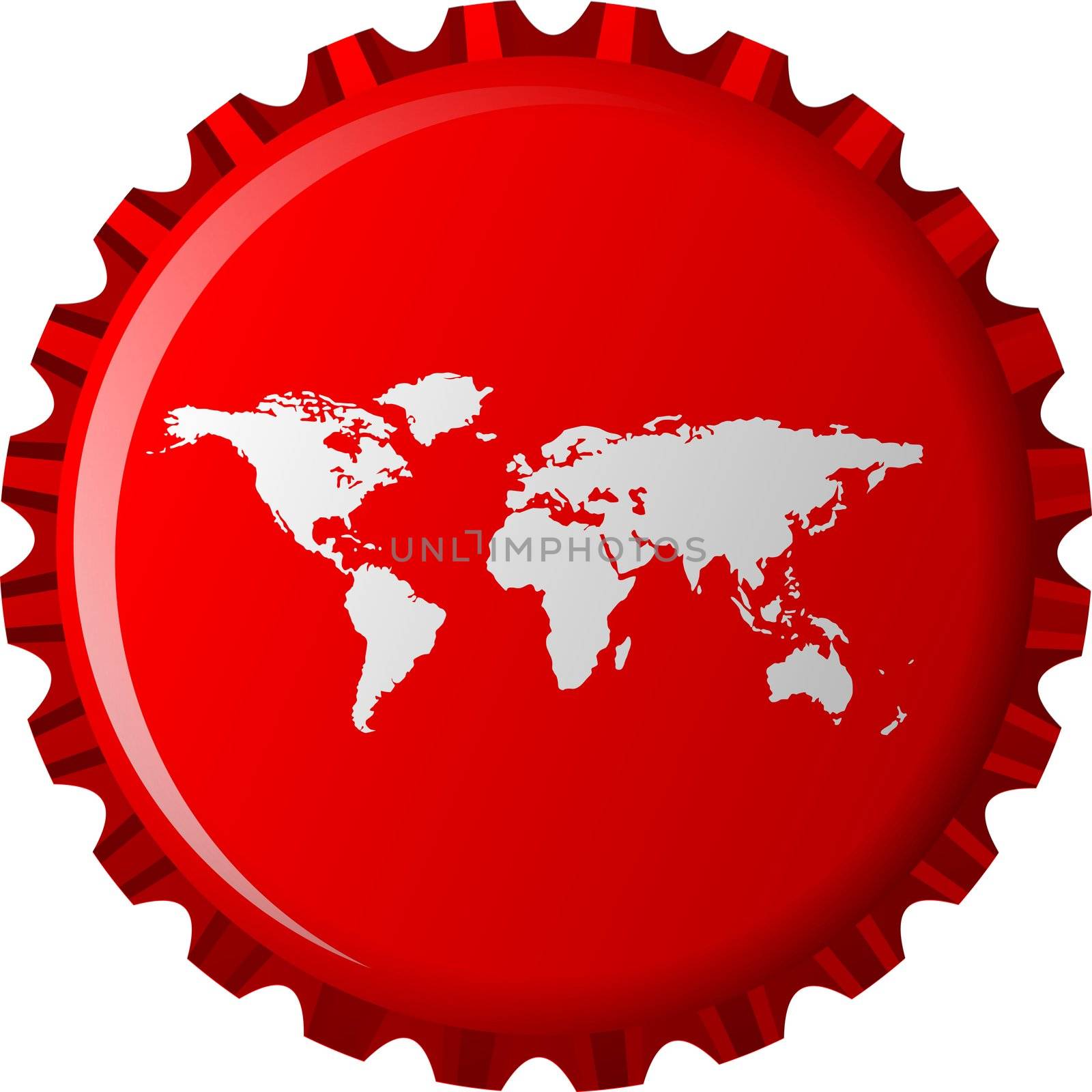 white world map on red bottle cap by robertosch