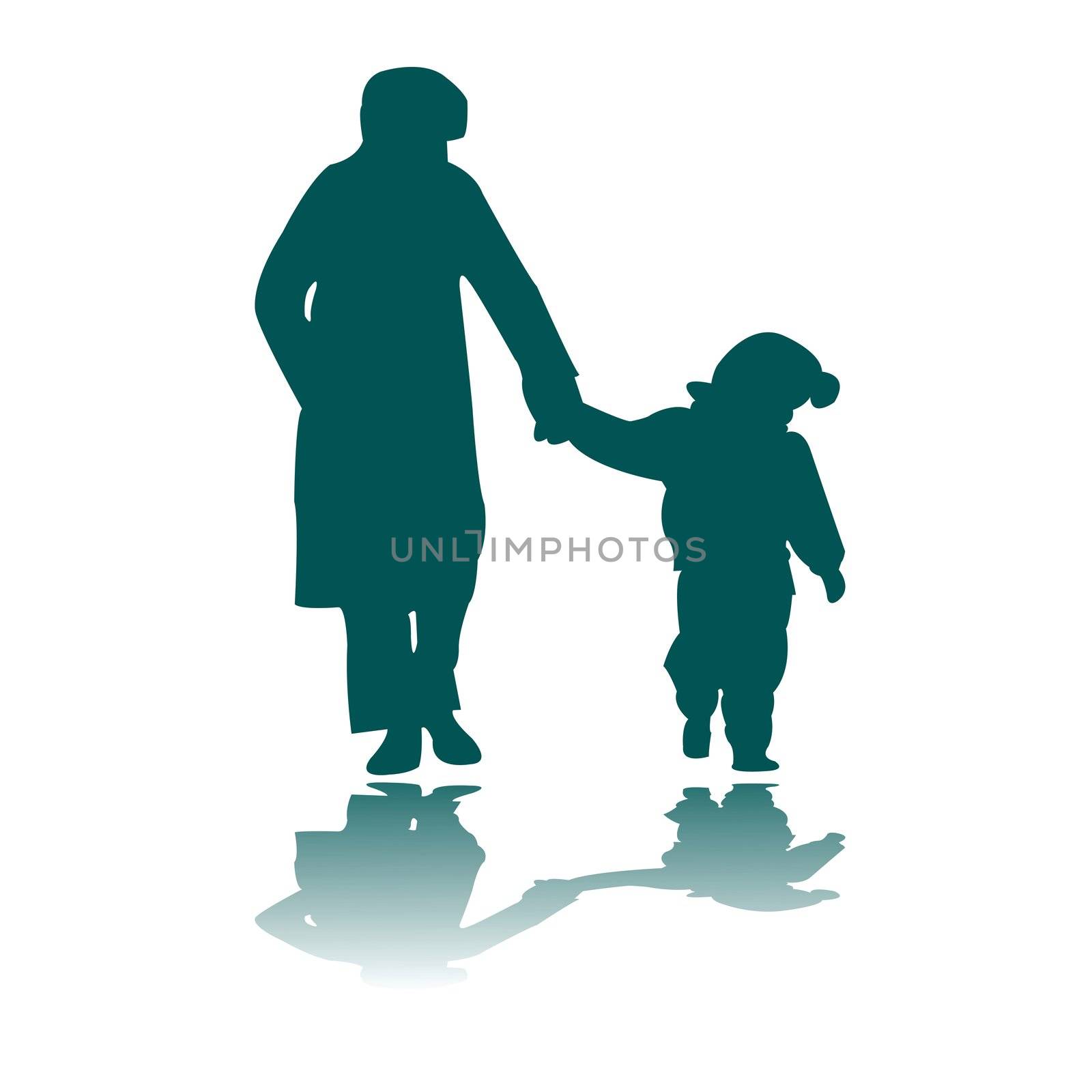woman and child silhouettes, vector art illustration