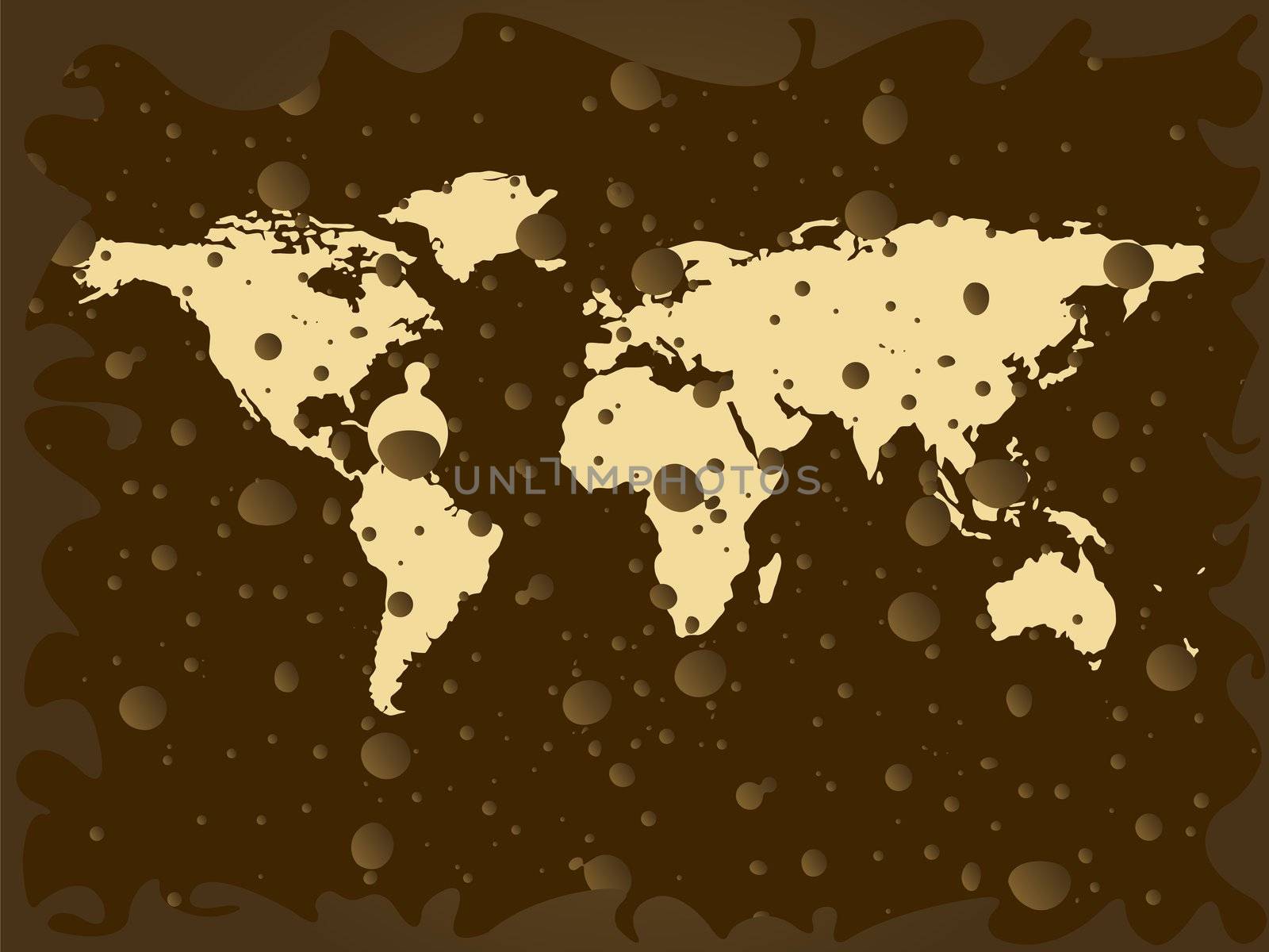 world map with colored earth bubbles, abstract art illustration