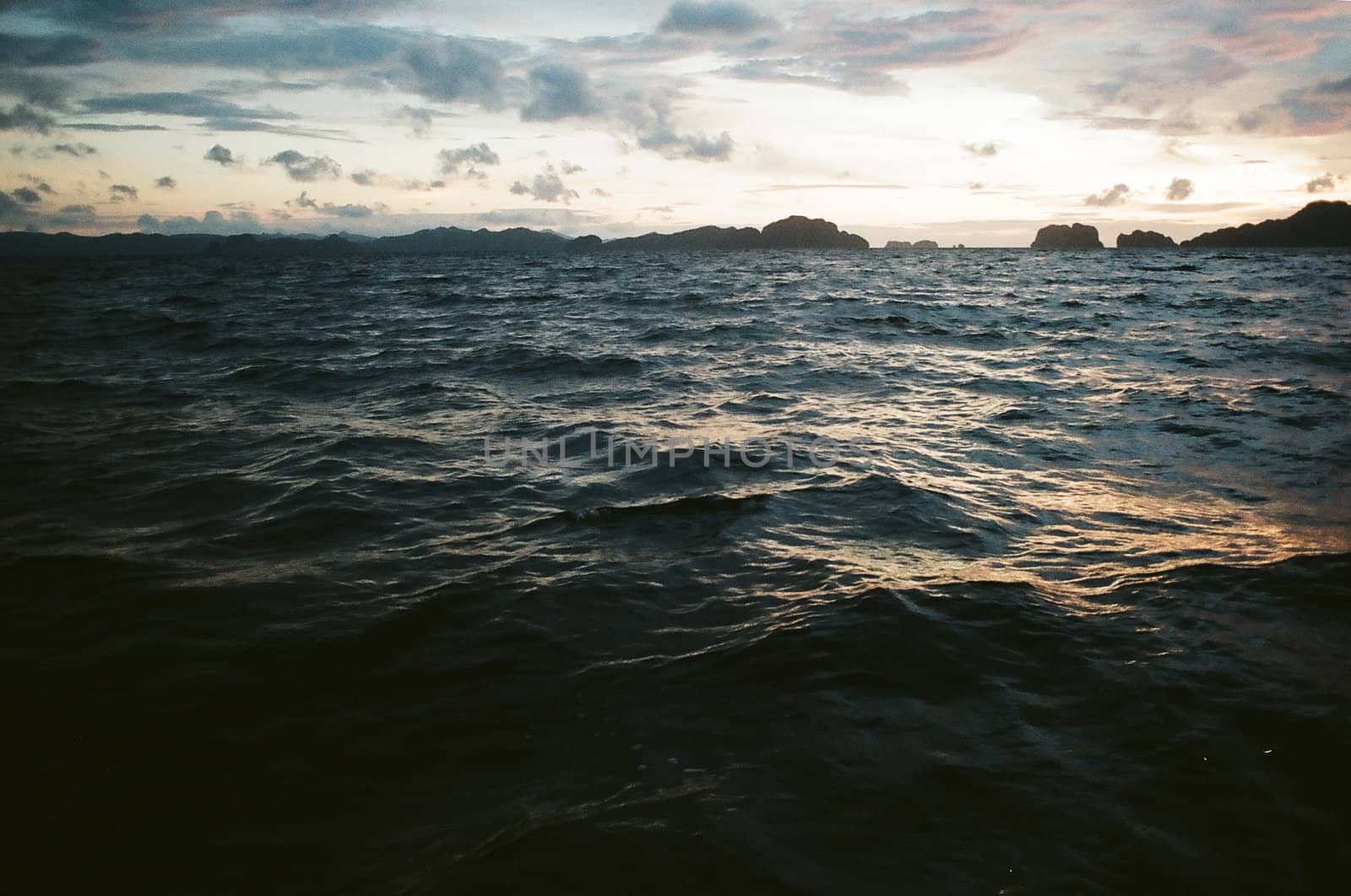 ocean surface at a stormy dusk