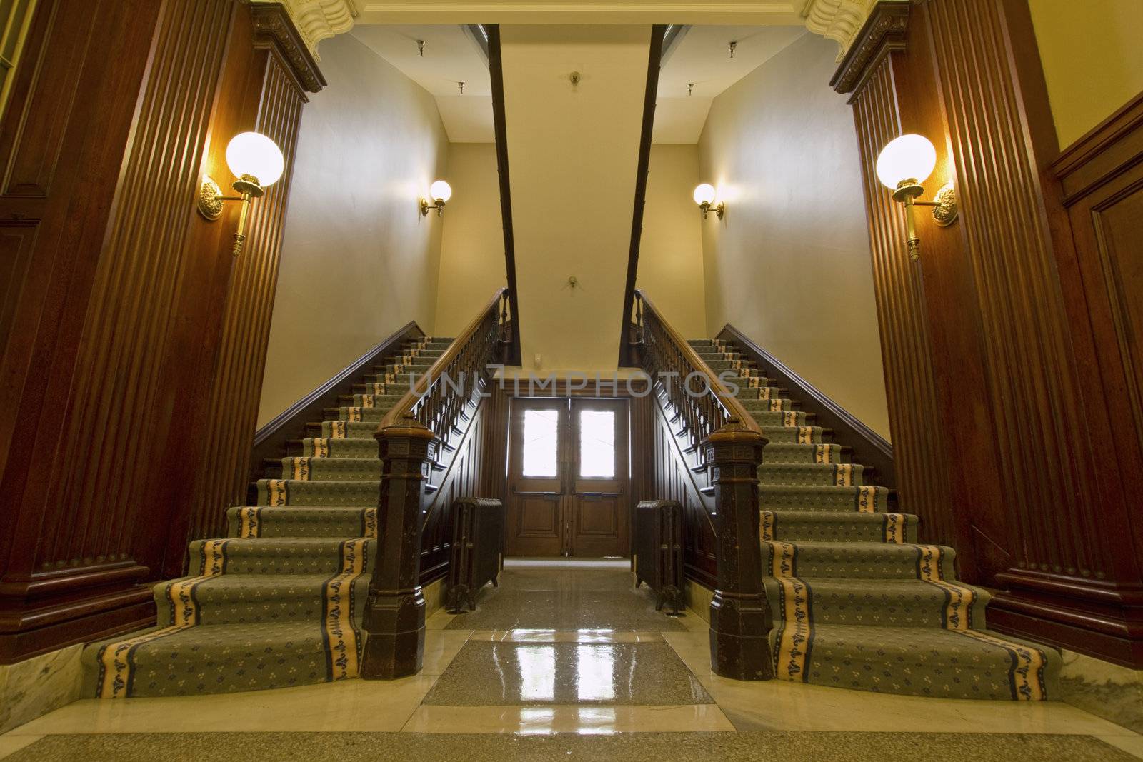 Double Staircase in Foyer of Historic Building