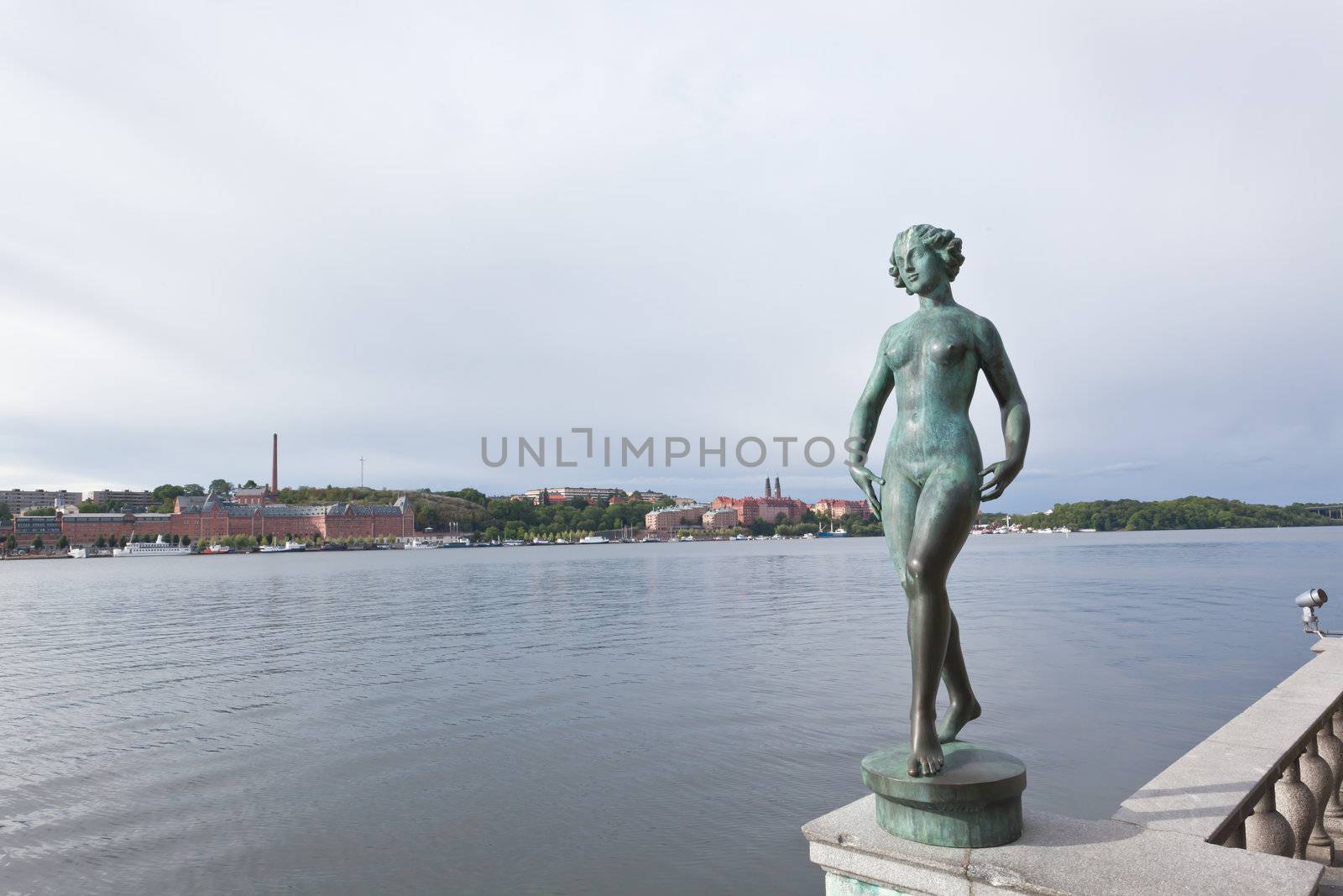 The statue on the river side of the Stockholm city hall