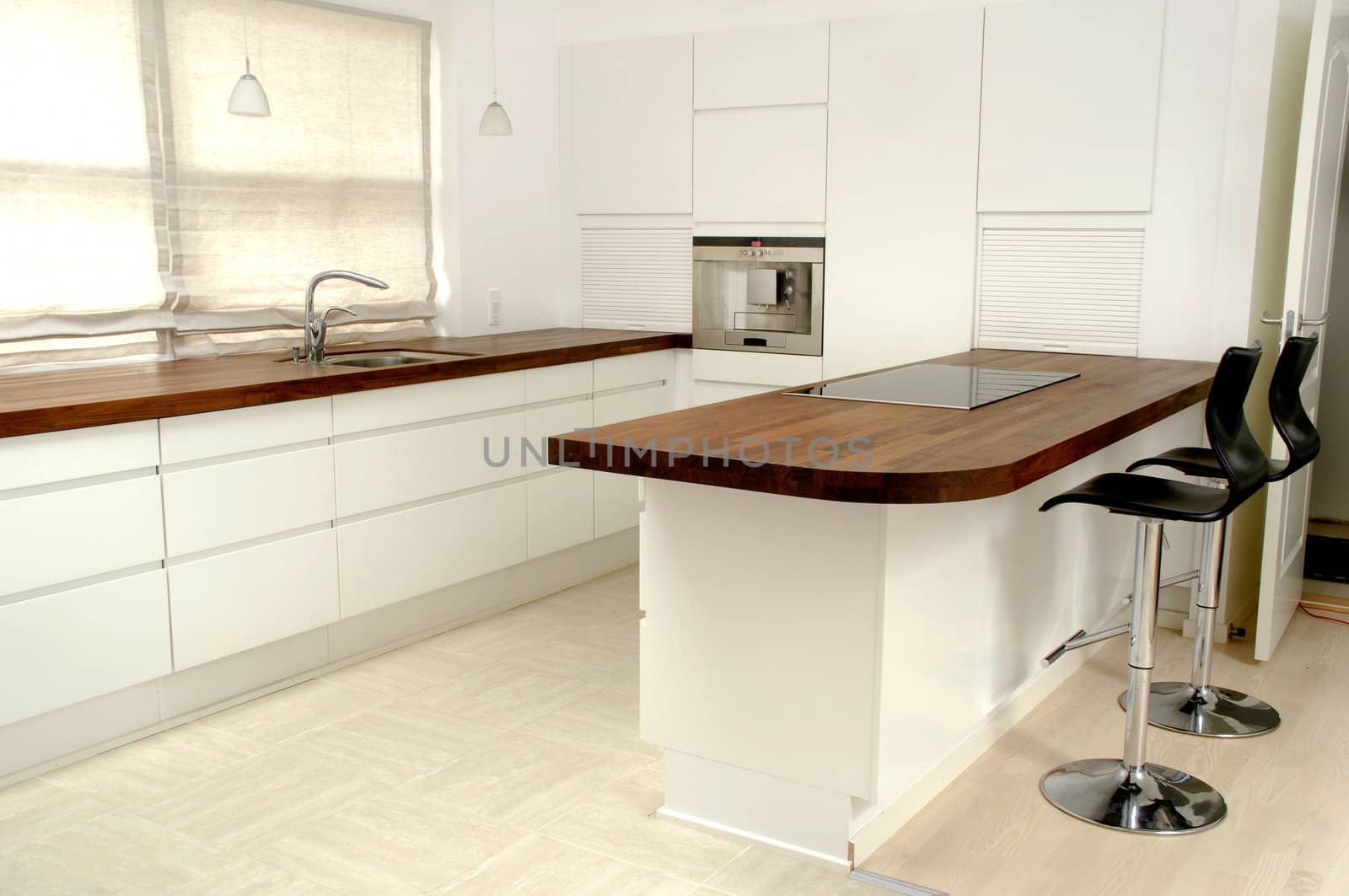 A modern white kitchen.