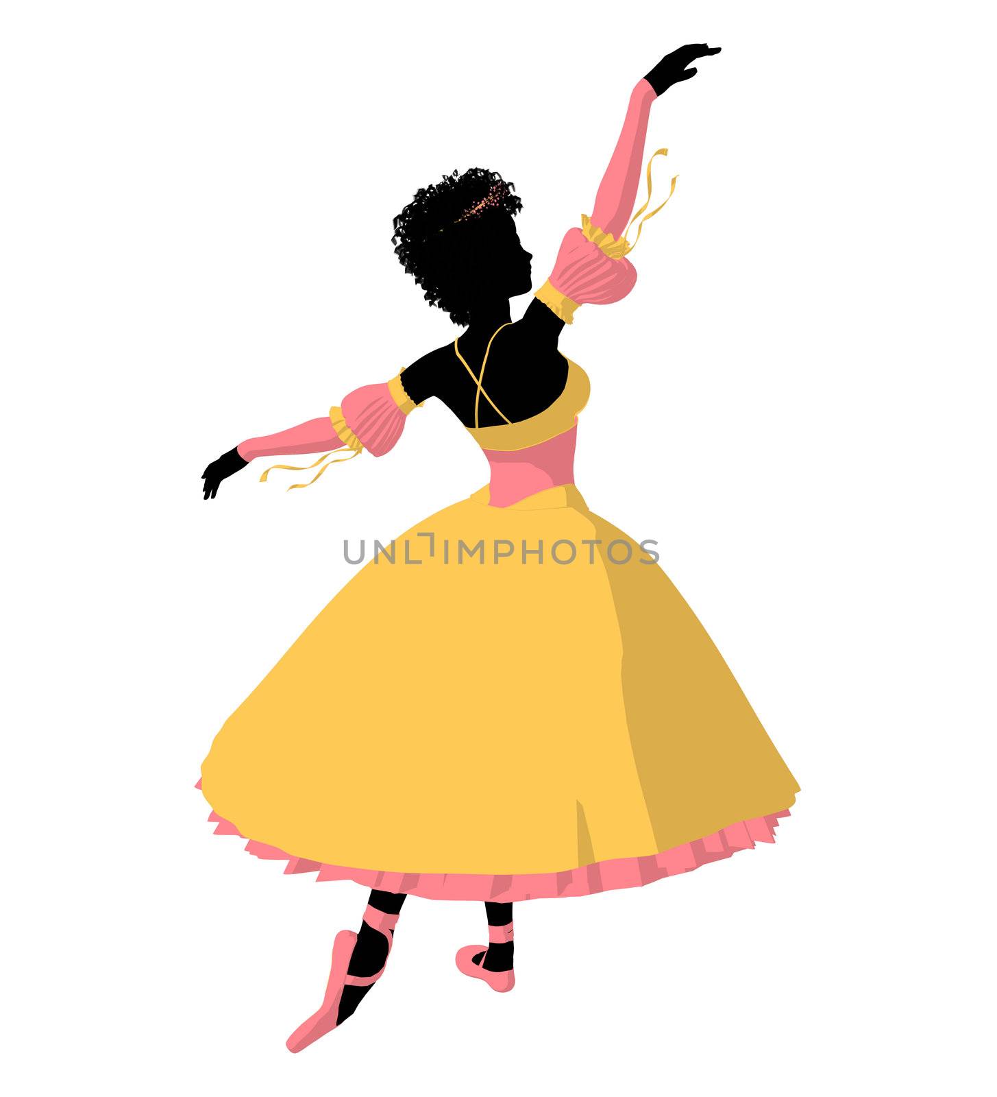African american ballerina silhouette on a white background