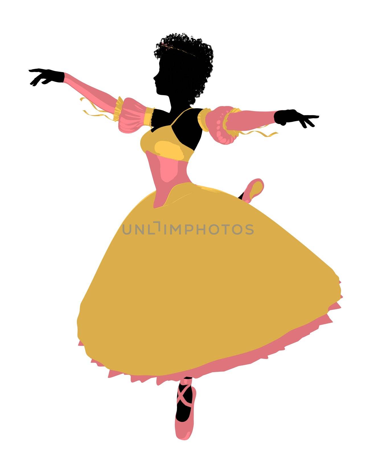 African american ballerina silhouette on a white background