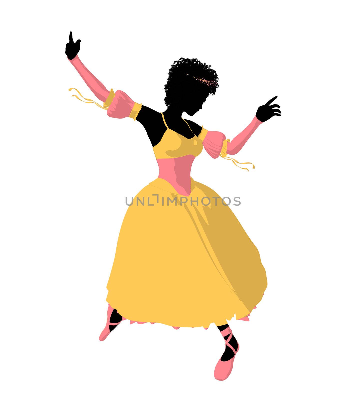 African american ballerina silhouette on a white background