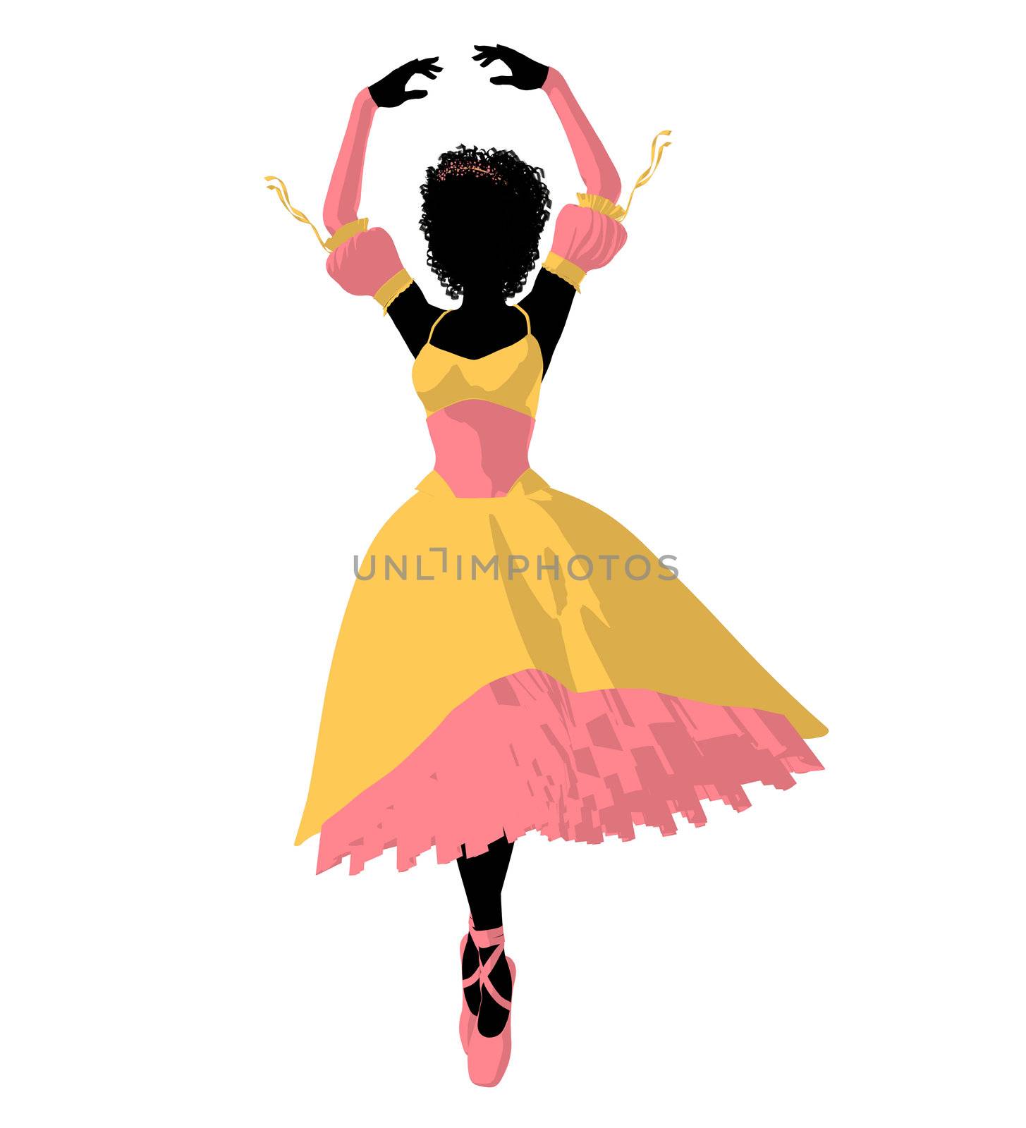 African american ballerina silhouette on a white background