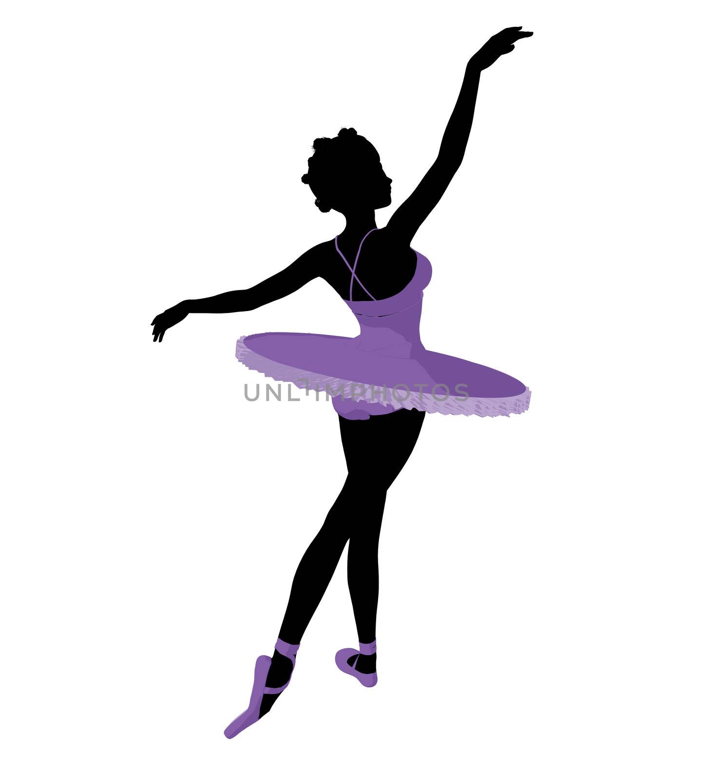 African american ballerina silhouette on a white background