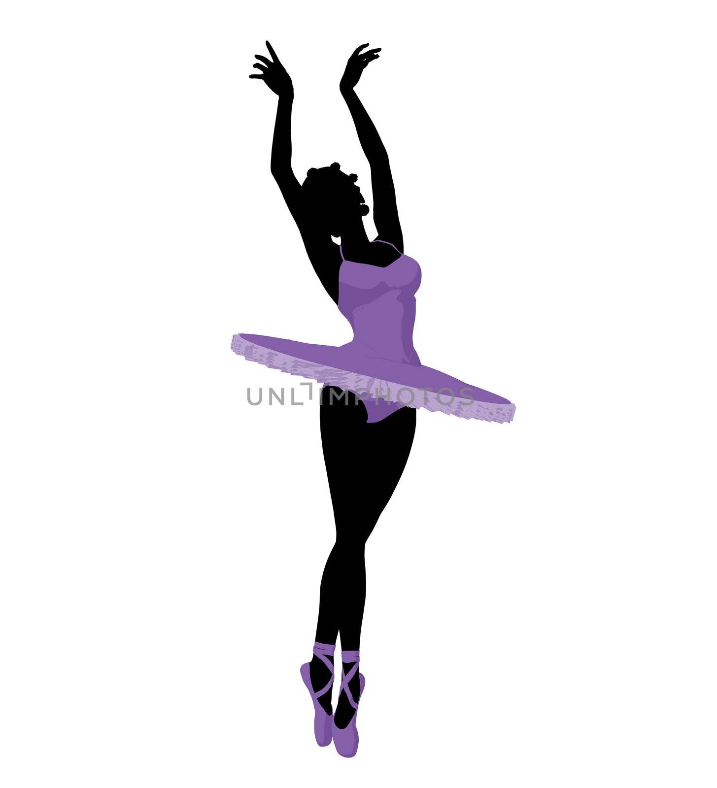 African american ballerina silhouette on a white background