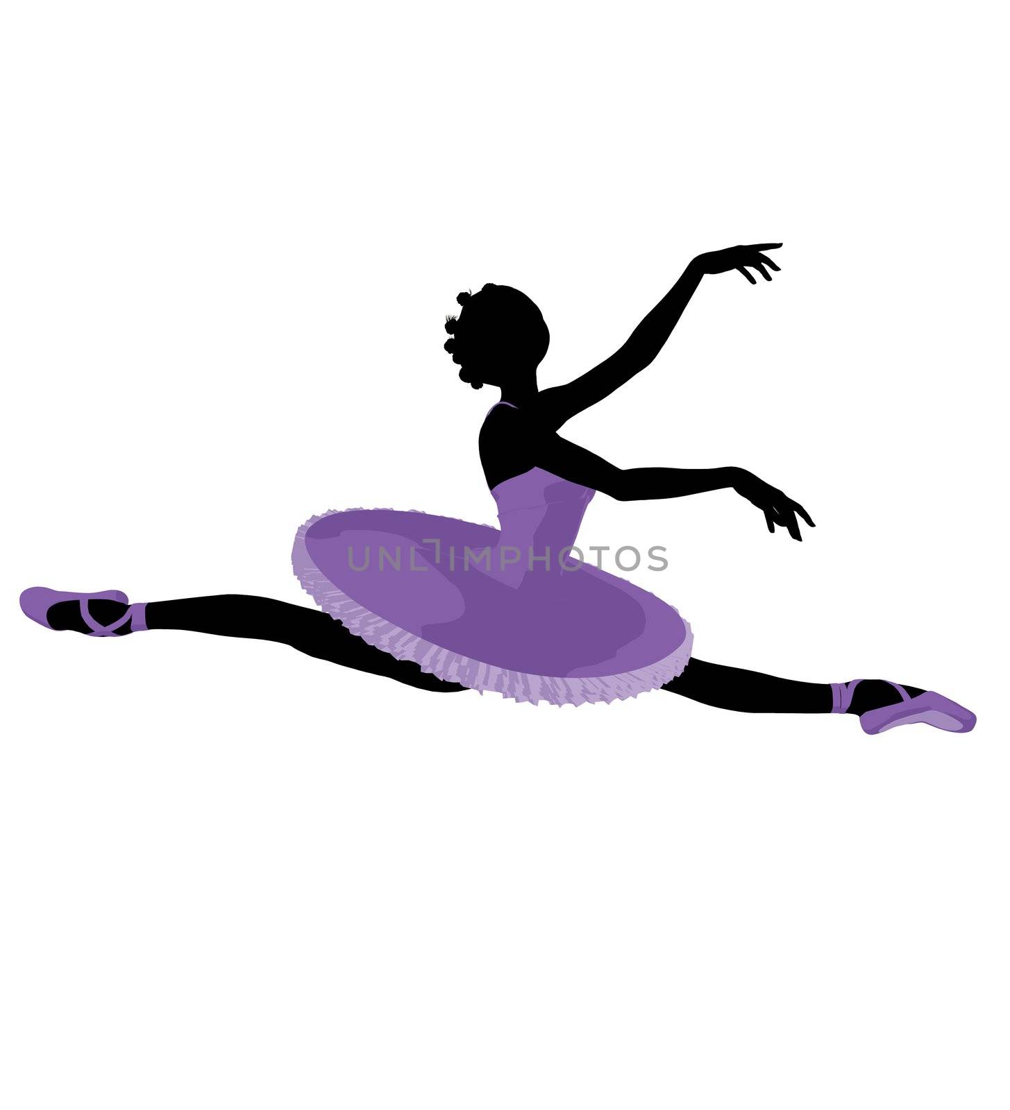 African american ballerina silhouette on a white background