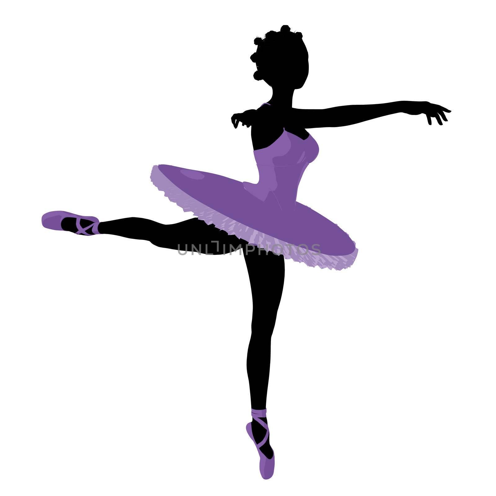 African american ballerina silhouette on a white background