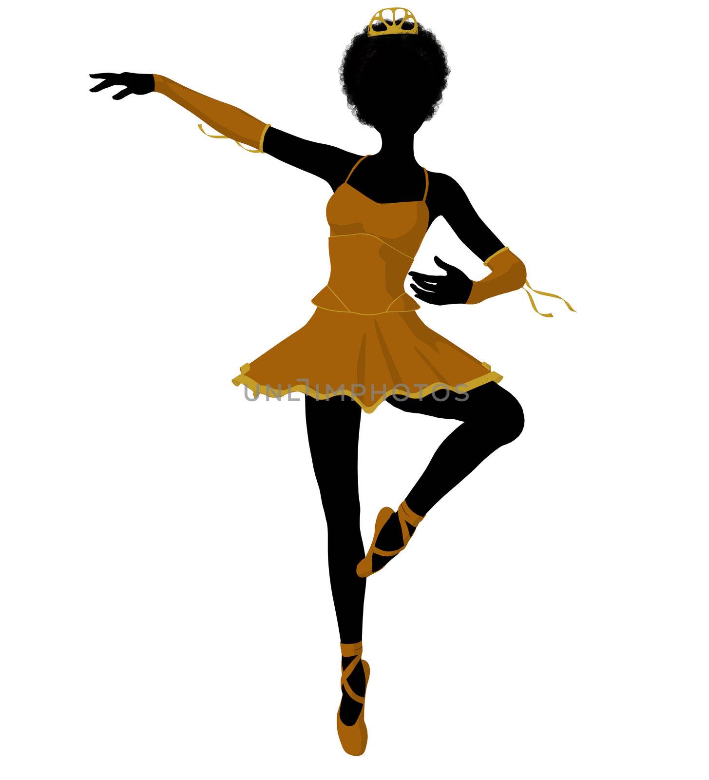 African american ballerina silhouette on a white background