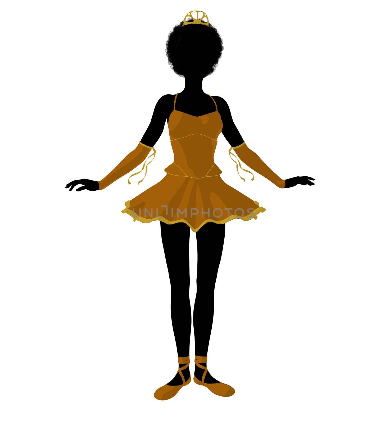 African american ballerina silhouette on a white background