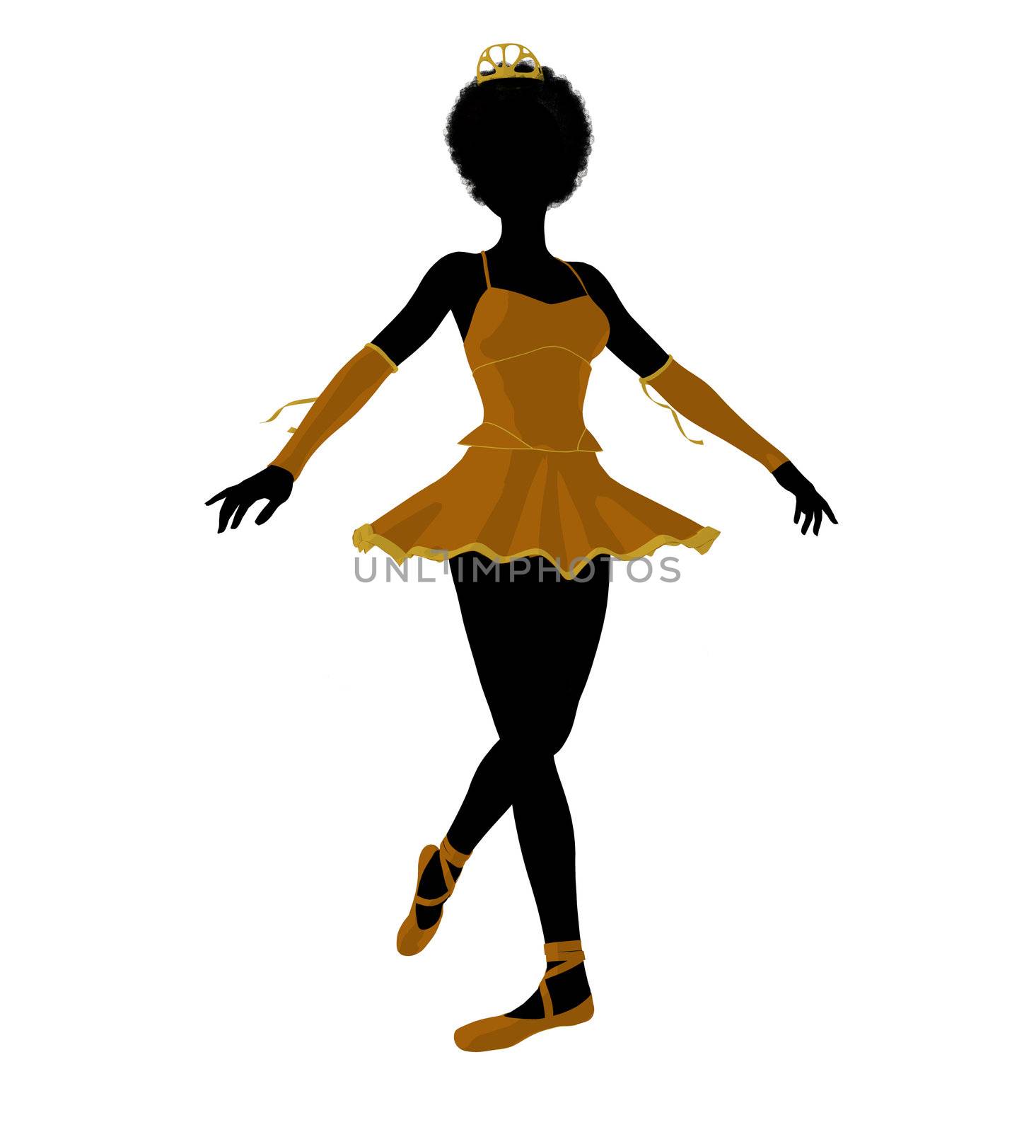 African american ballerina silhouette on a white background