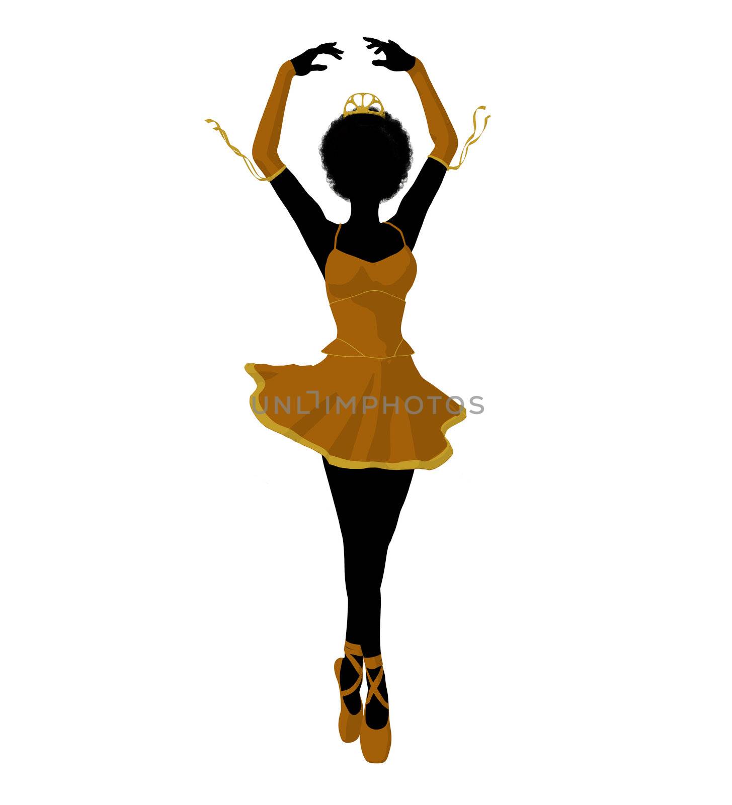 African american ballerina silhouette on a white background